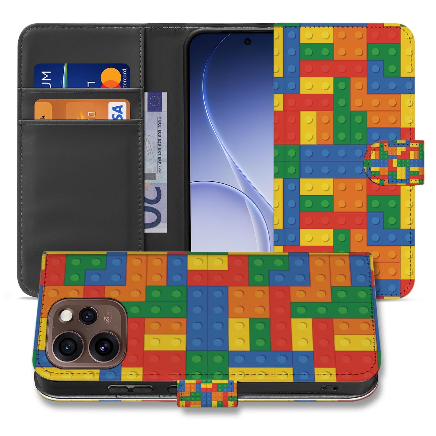 Book case hoesje OPPO Reno15 Pro Blokken schuin aanzicht van de klep