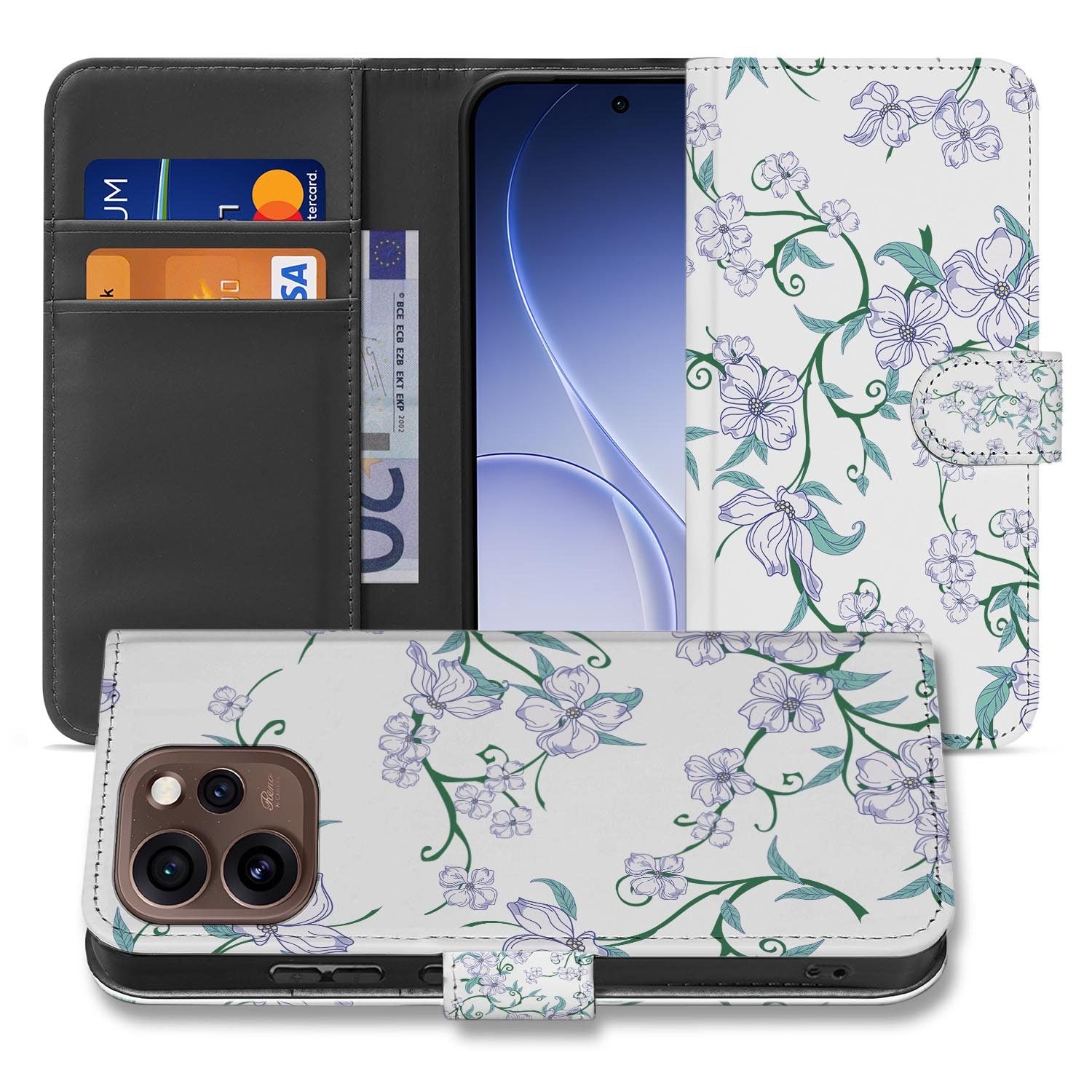 Portemonnee hoesje OPPO Reno15 Pro Blossom White schuin aanzicht van de klep