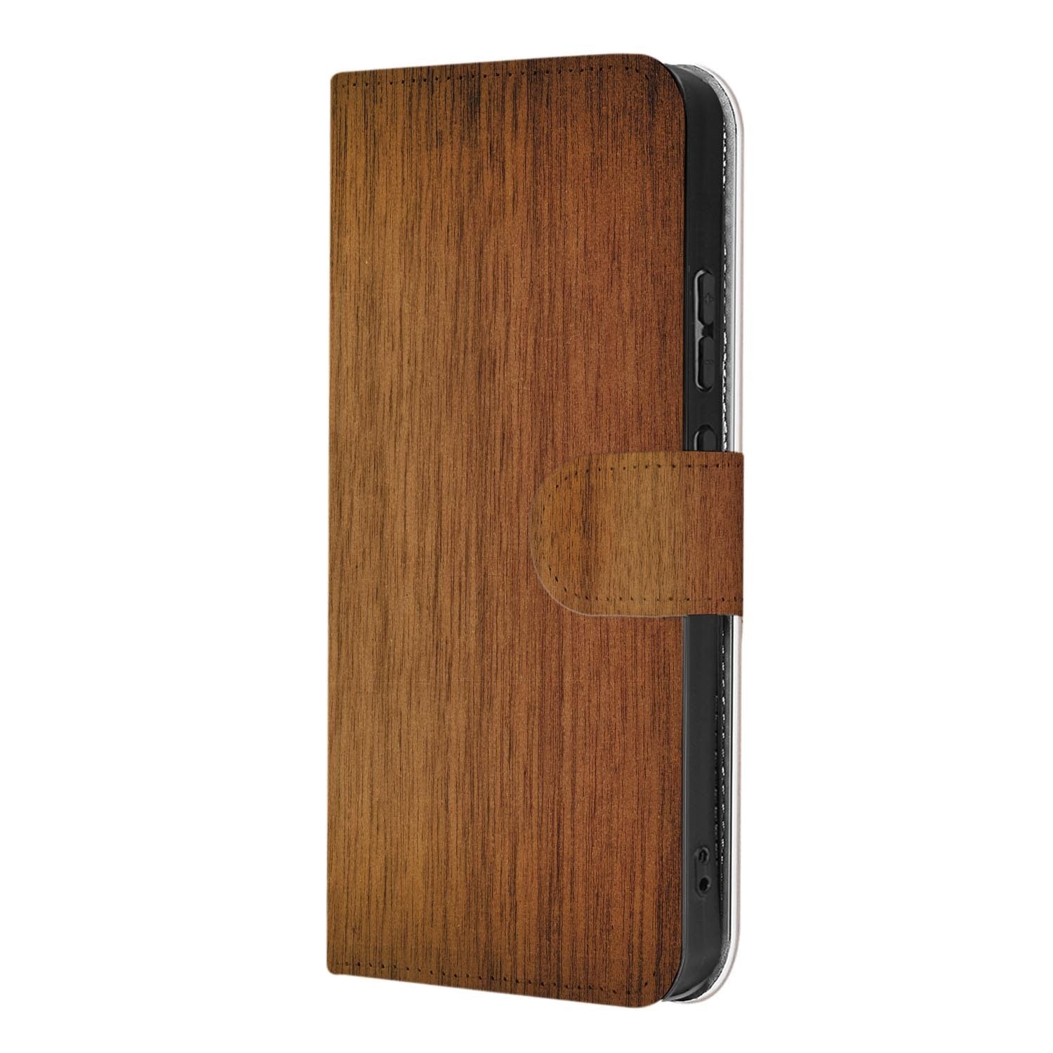 Portemonnee hoesje OPPO Reno15 Pro Donker Hout schuin aanzicht van de klep