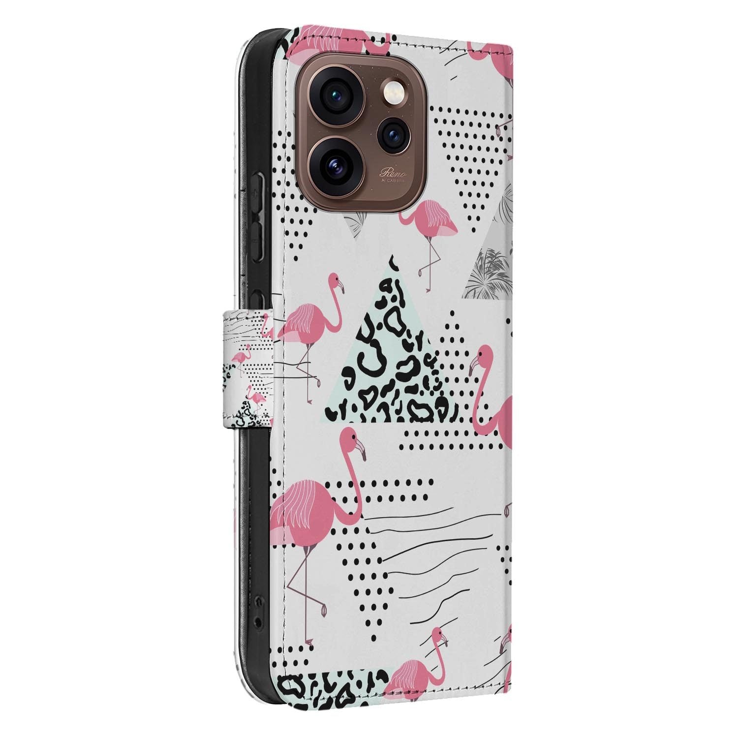 Hoesje met pasjeshouder OPPO Reno15 Pro Flamingo Triangle met gesloten klep, vooraanzicht