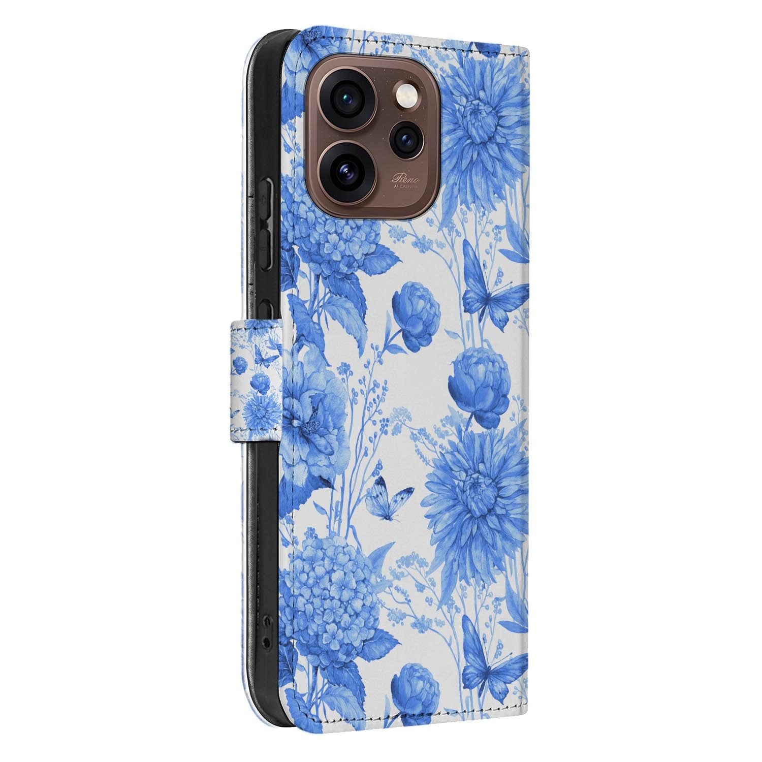 Book case hoesje OPPO Reno15 Pro Flowers Blue achterzijde met camera-uitsparing
