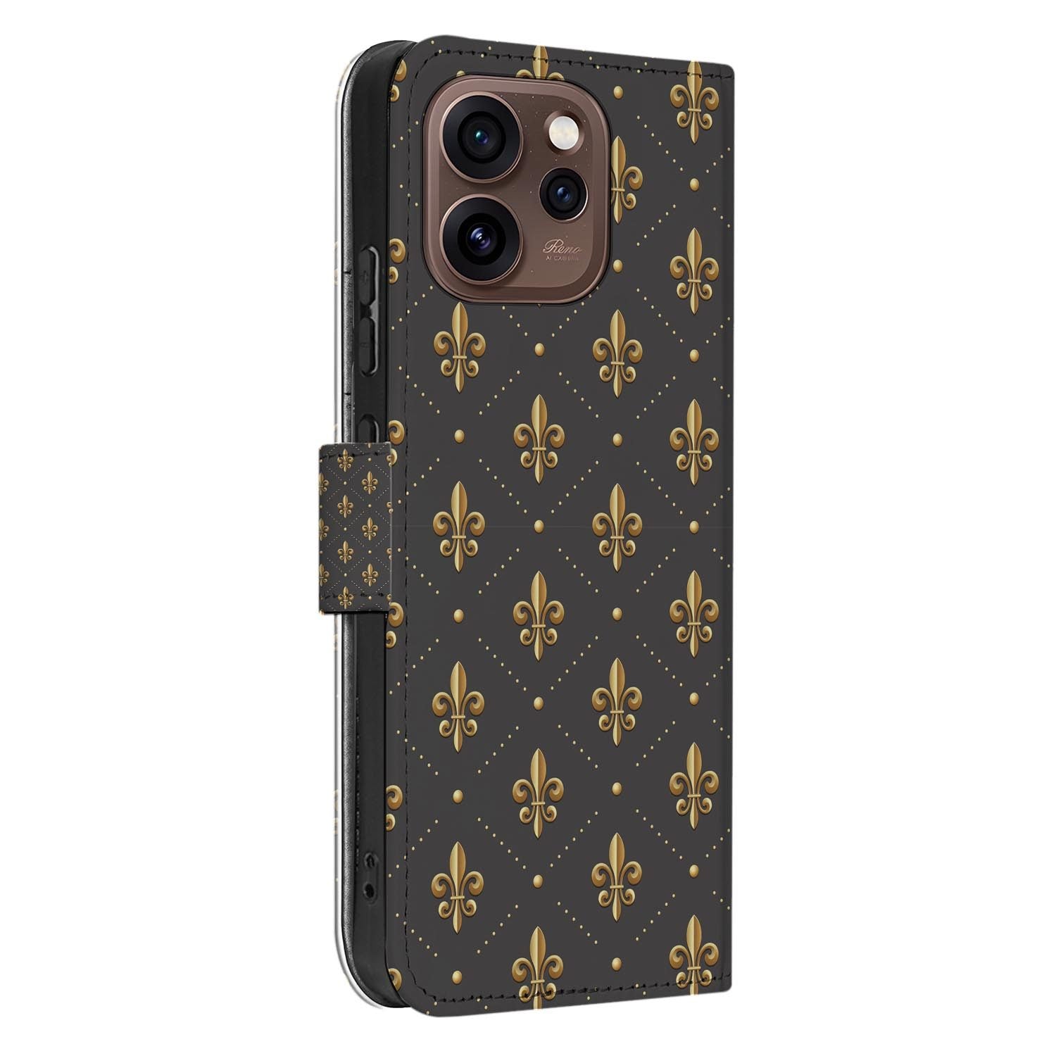Book case hoesje OPPO Reno15 Pro Franse Lelie met gesloten klep, vooraanzicht