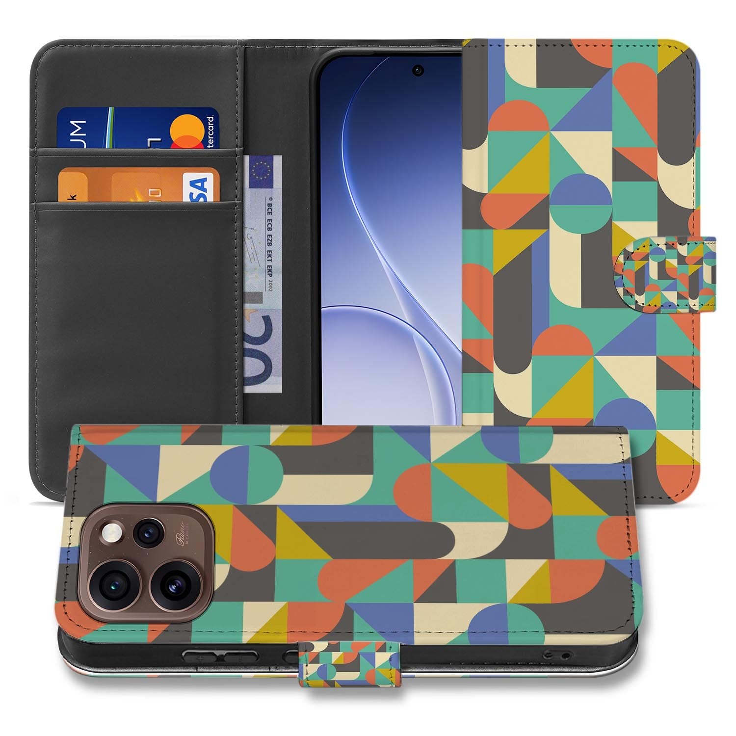 Portemonnee hoesje OPPO Reno15 Pro Funky Retro schuin aanzicht van de klep