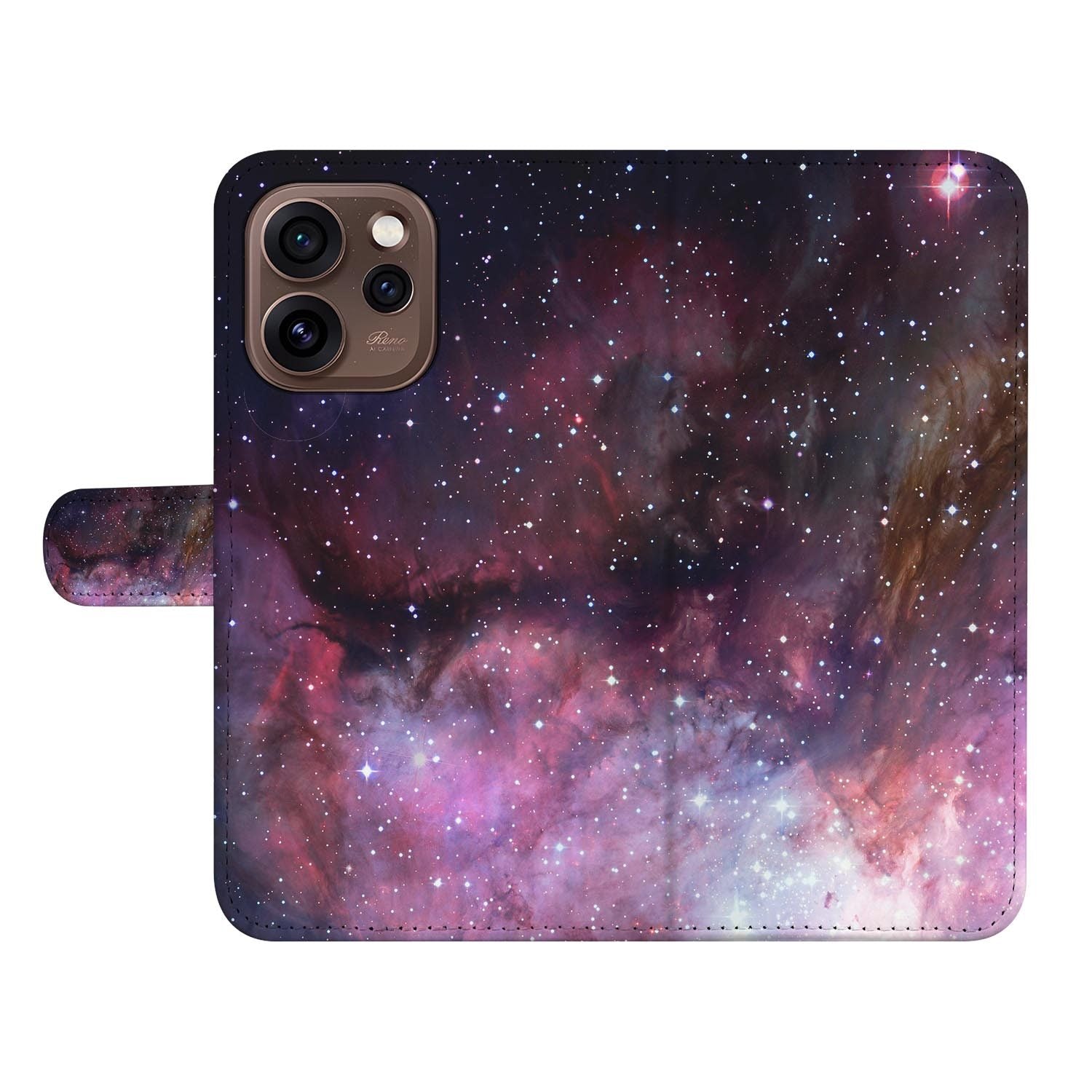 Portemonnee hoesje OPPO Reno15 Pro Galaxy opengeklapt met pasjesvakken zichtbaar