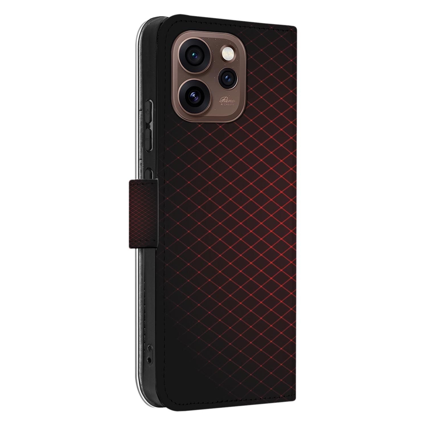 Wallet hoesje OPPO Reno15 Pro Geruit Rood staand vooraanzicht van het design