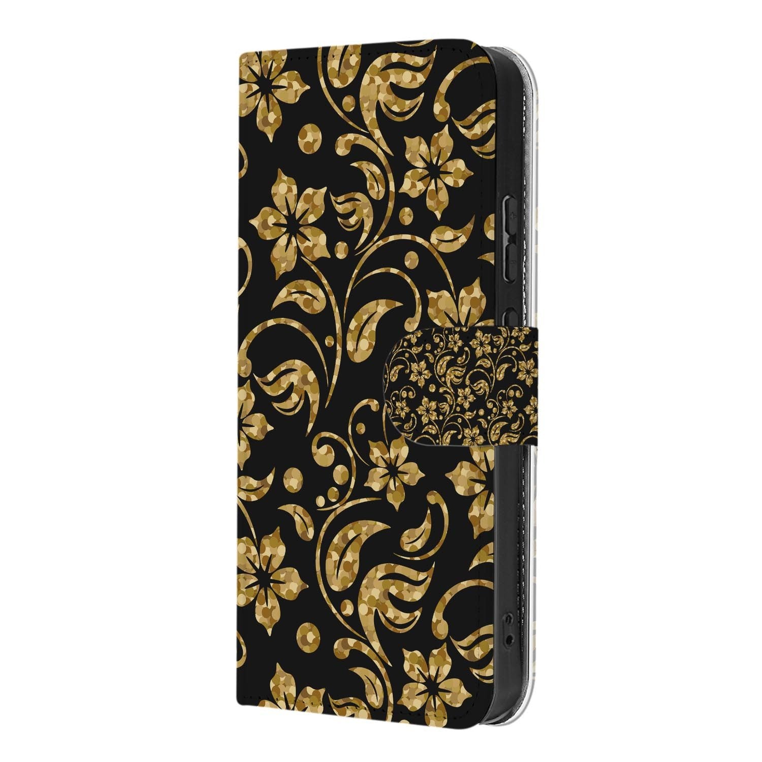 Bookcase hoesje OPPO Reno15 Pro Gouden Bloemen zijaanzicht met magneetsluiting