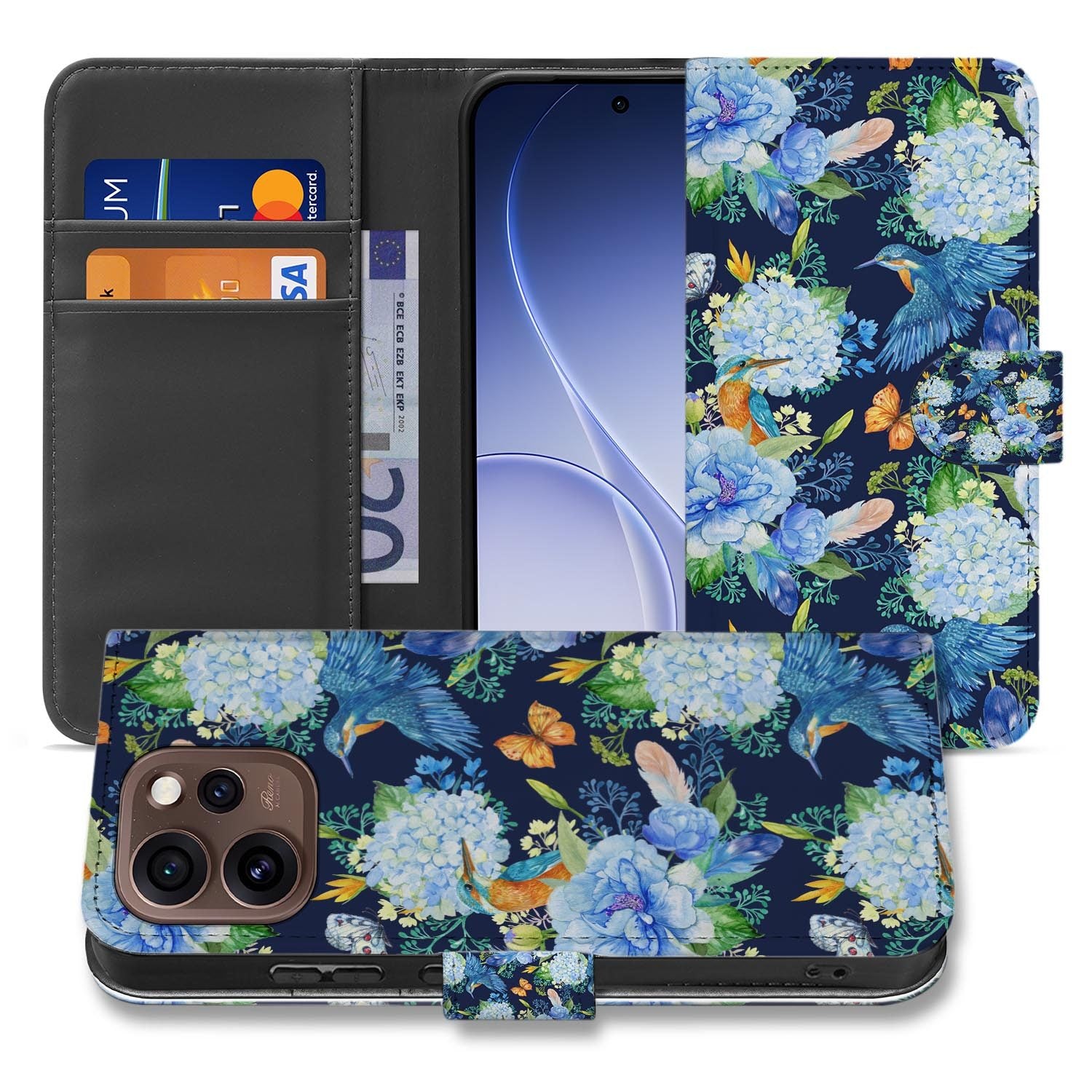 Book case hoesje OPPO Reno15 Pro IJsvogel opengeklapt met pasjesvakken zichtbaar
