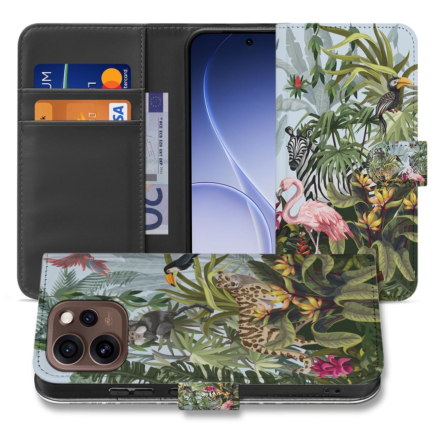 Book case hoesje OPPO Reno15 Pro Jungle zijaanzicht met magneetsluiting