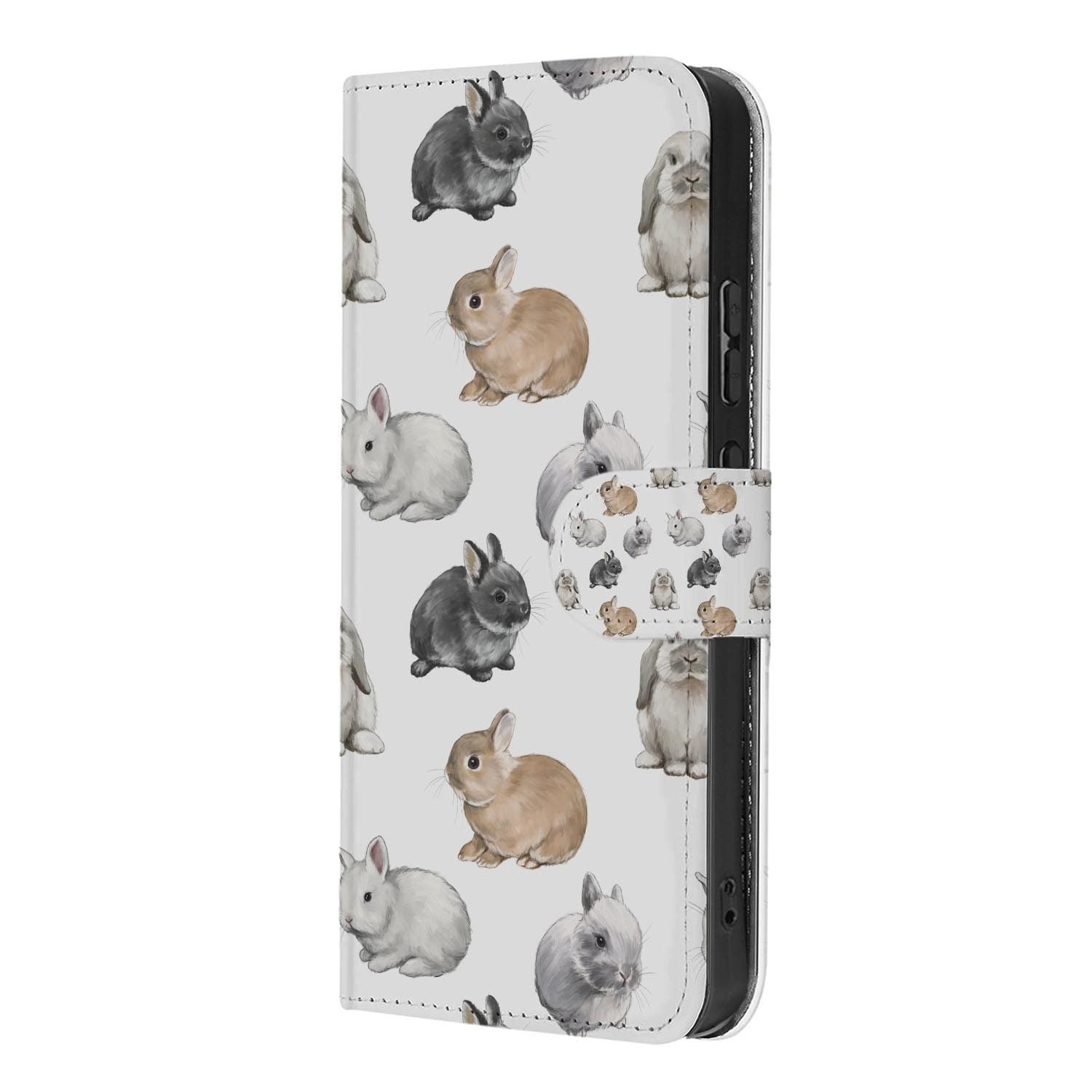 Hoesje met pasjeshouder OPPO Reno15 Pro Konijntjes schuin aanzicht van de klep