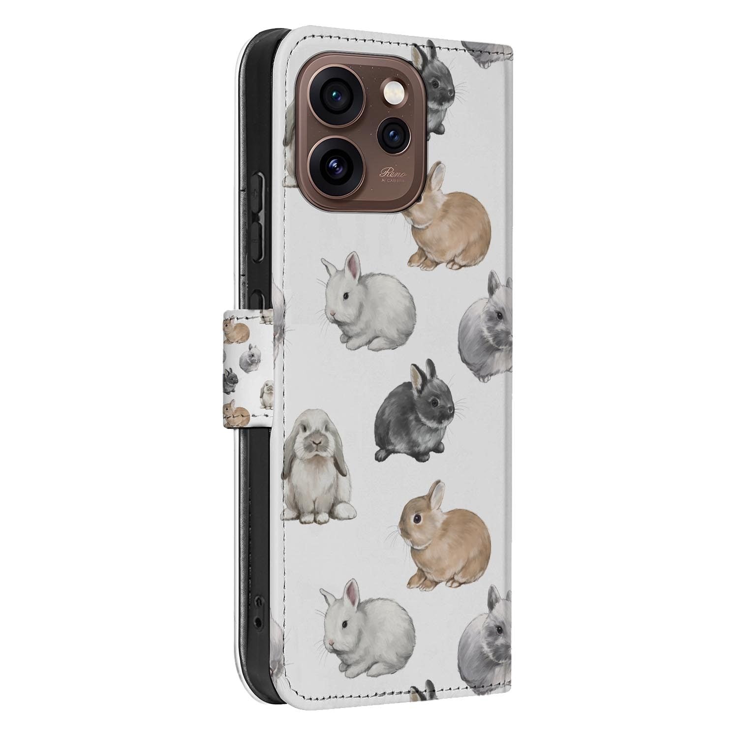 Hoesje met pasjeshouder OPPO Reno15 Pro Konijntjes met gesloten klep, vooraanzicht