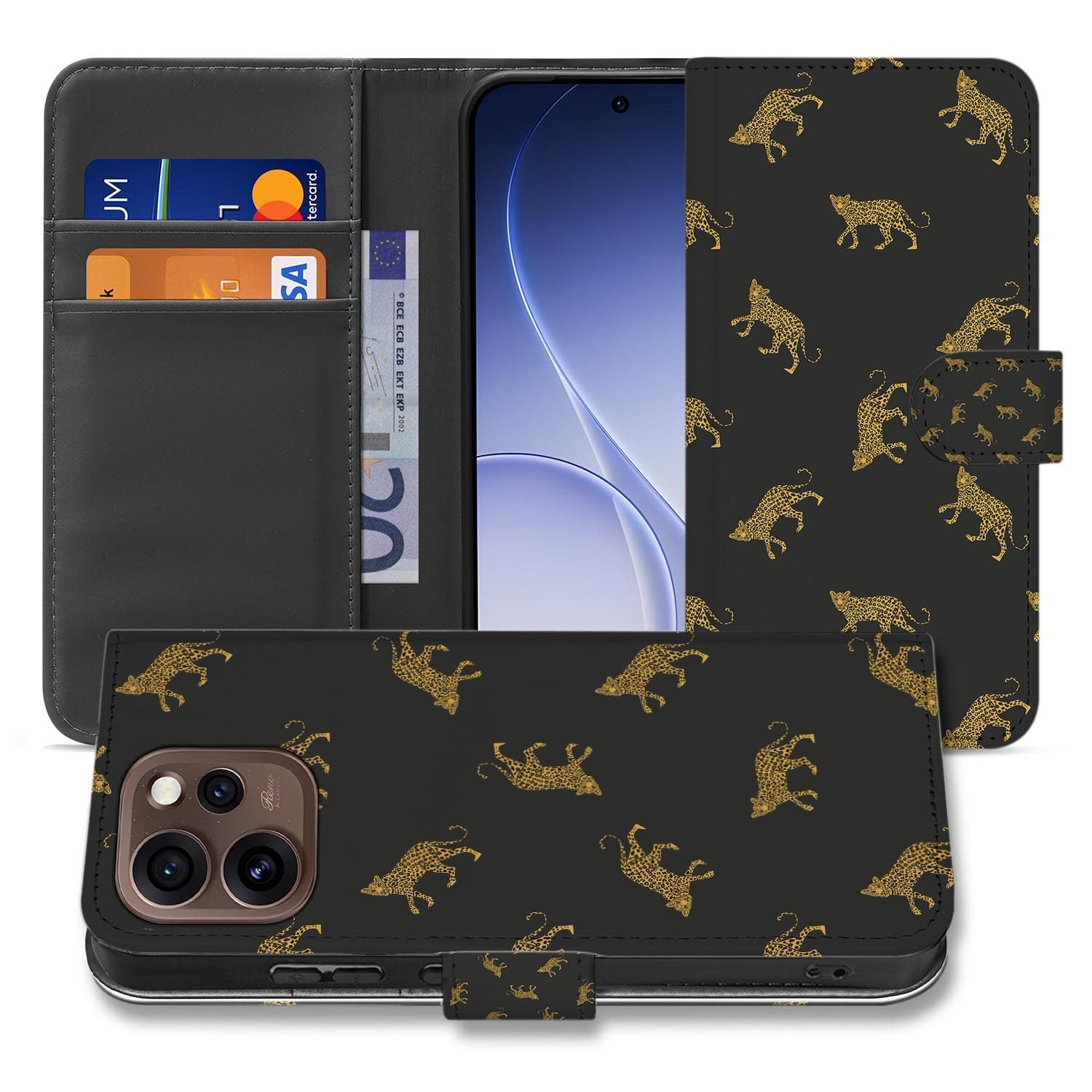 Book case hoesje OPPO Reno15 Pro Leopards liggend met design in beeld