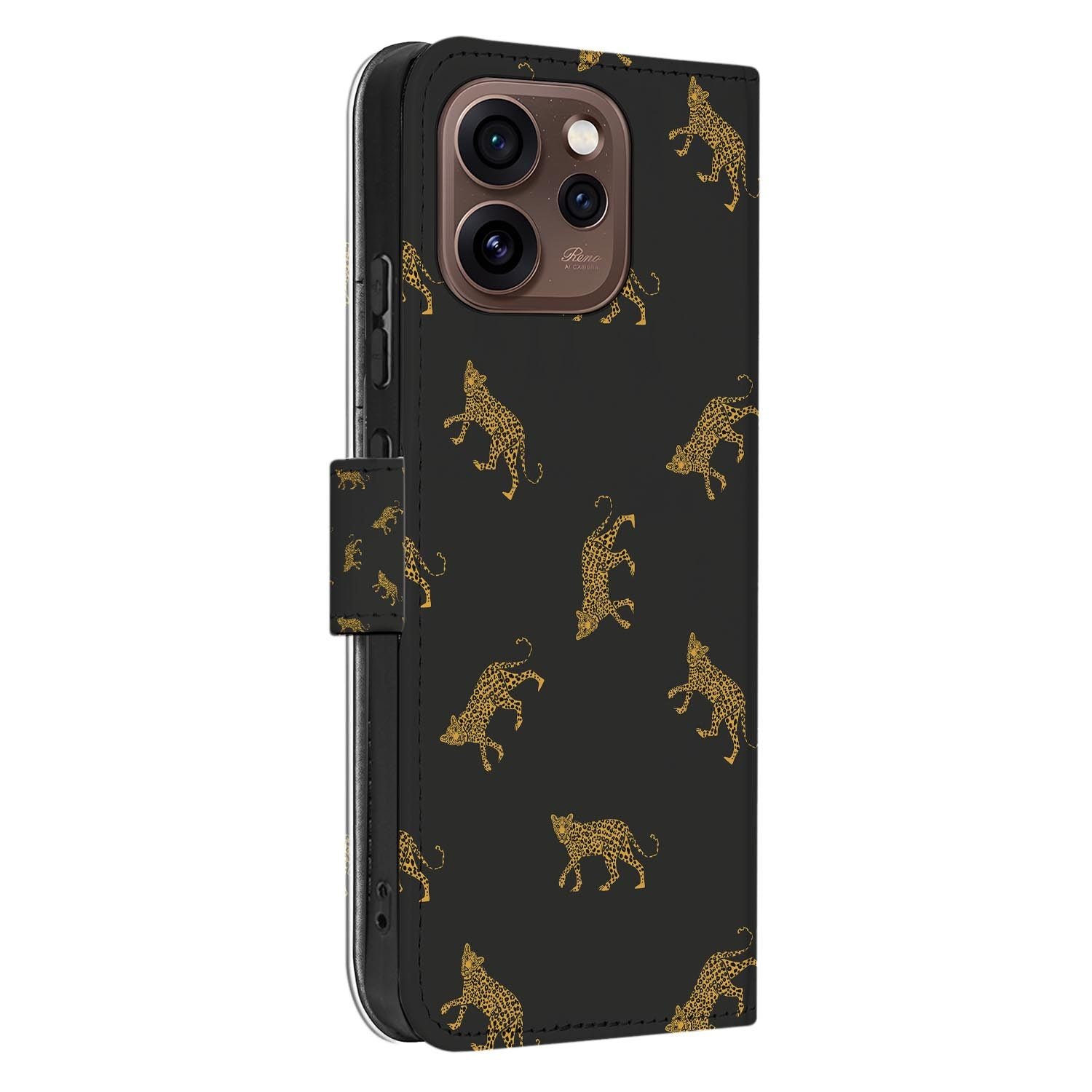 Book case hoesje OPPO Reno15 Pro Leopards close-up van de kunstleren klep
