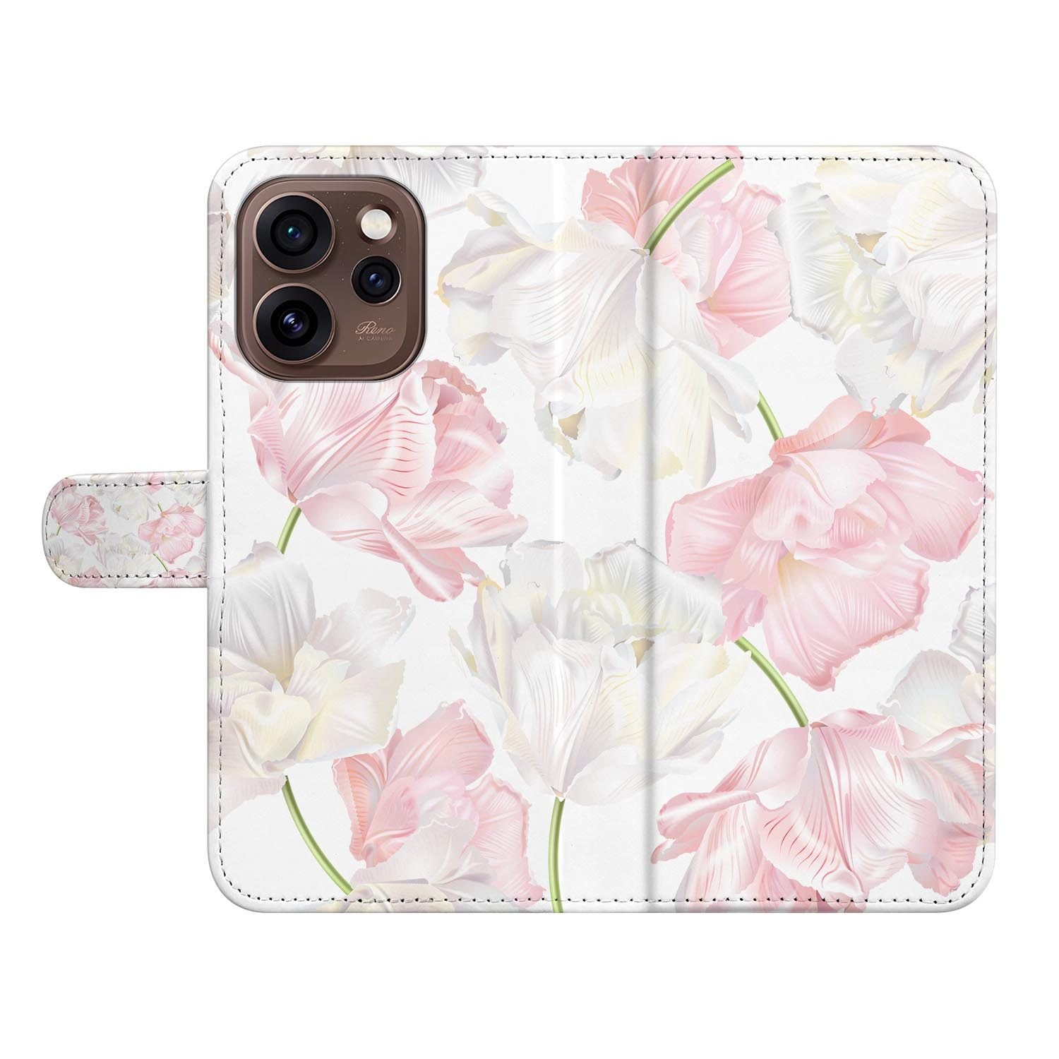 Book case hoesje OPPO Reno15 Pro Lovely Flowers zijaanzicht met magneetsluiting