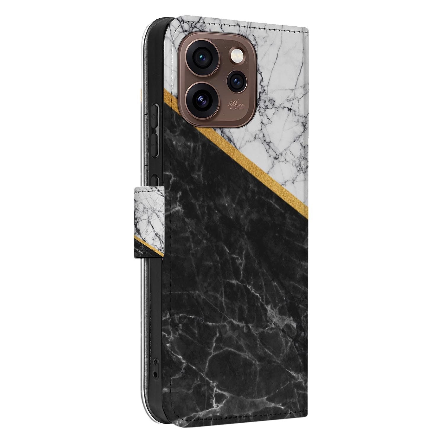 Portemonnee hoesje OPPO Reno15 Pro Marble White Black opengeklapt met pasjesvakken zichtbaar