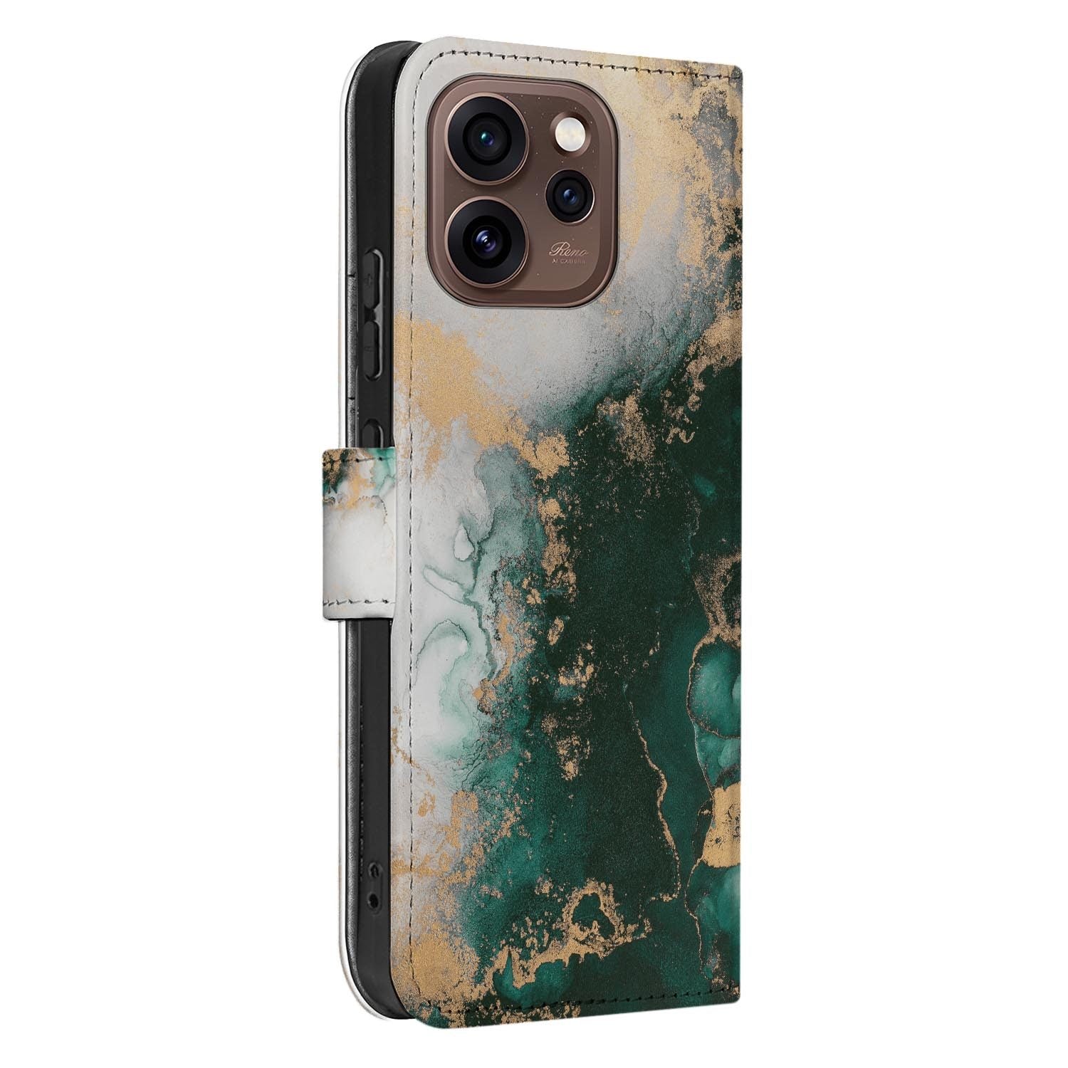 Portemonnee hoesje OPPO Reno15 Pro Marmer Groen achterzijde met camera-uitsparing