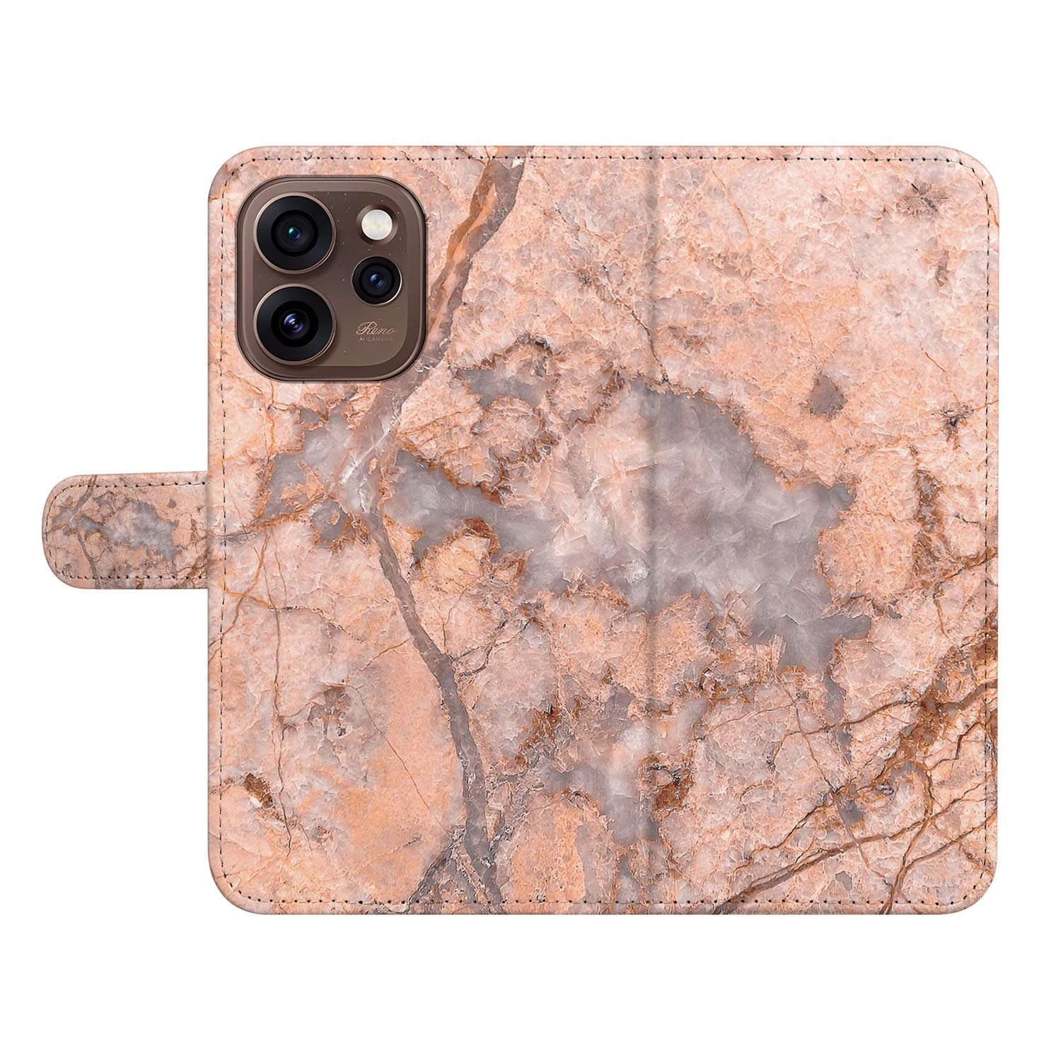 Wallet hoesje OPPO Reno15 Pro Marmer Oranje met gesloten klep, vooraanzicht