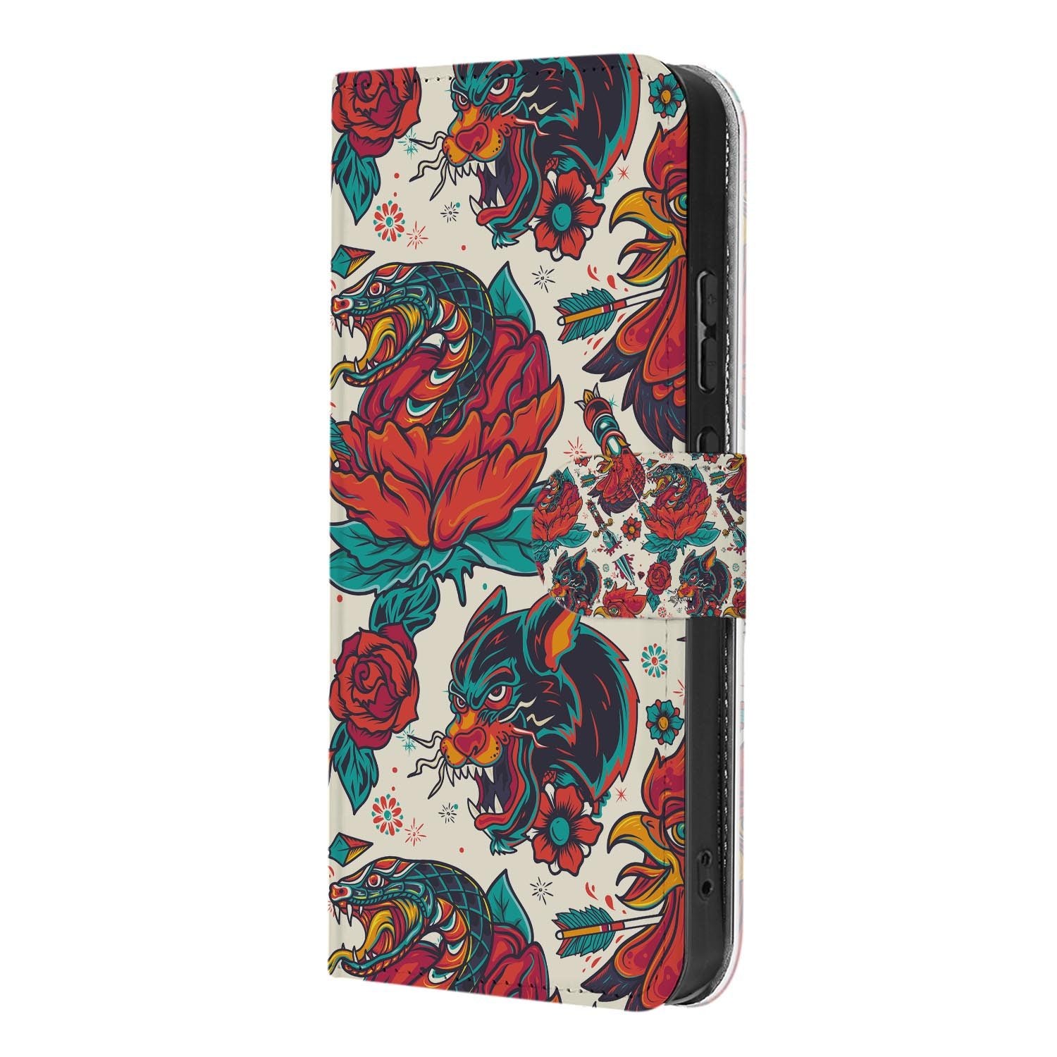 Bookcase hoesje OPPO Reno15 Pro Old Skool schuin aanzicht van de klep