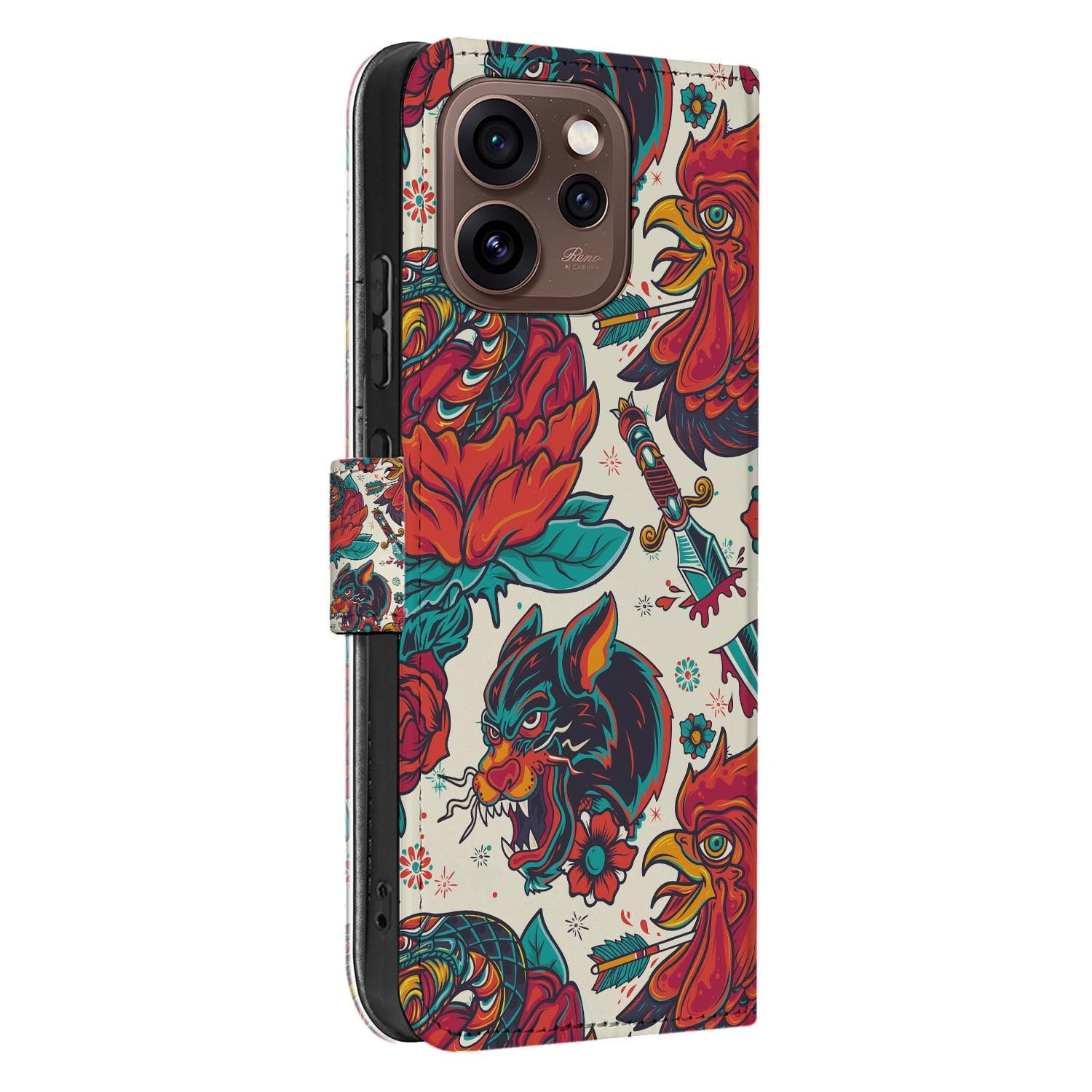 Bookcase hoesje OPPO Reno15 Pro Old Skool met gesloten klep, vooraanzicht