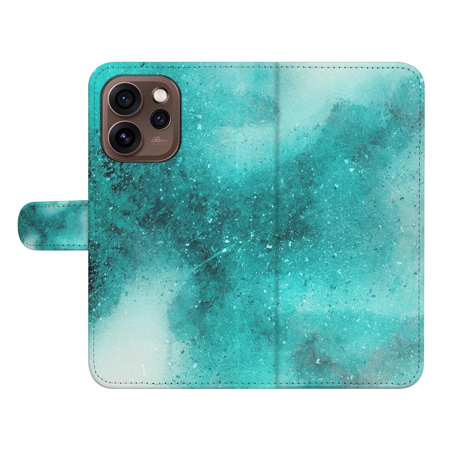 Book case hoesje OPPO Reno15 Pro Painting Blue schuin aanzicht van de klep