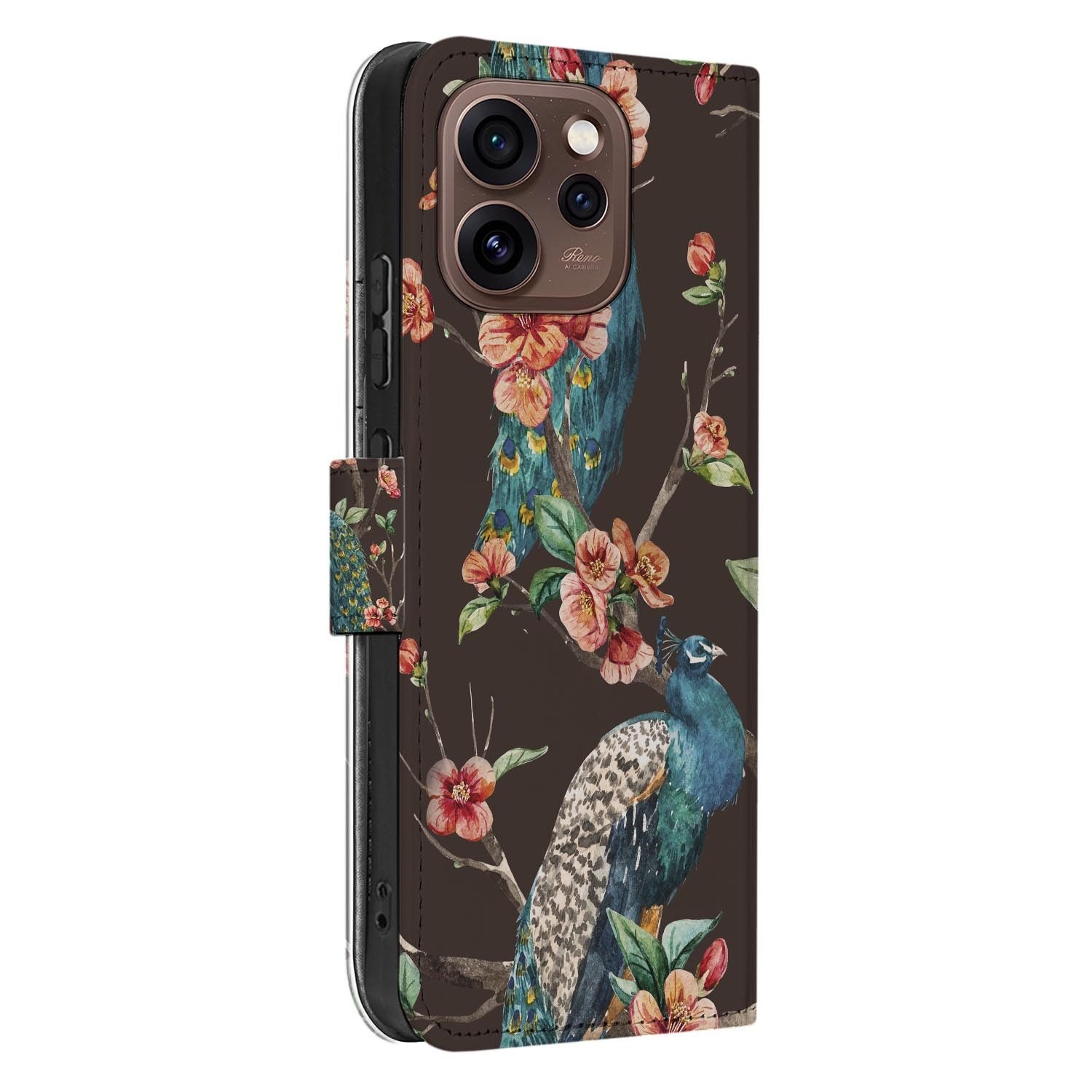 Portemonnee hoesje OPPO Reno15 Pro Pauw met Bloemen detail van het geprinte ontwerp