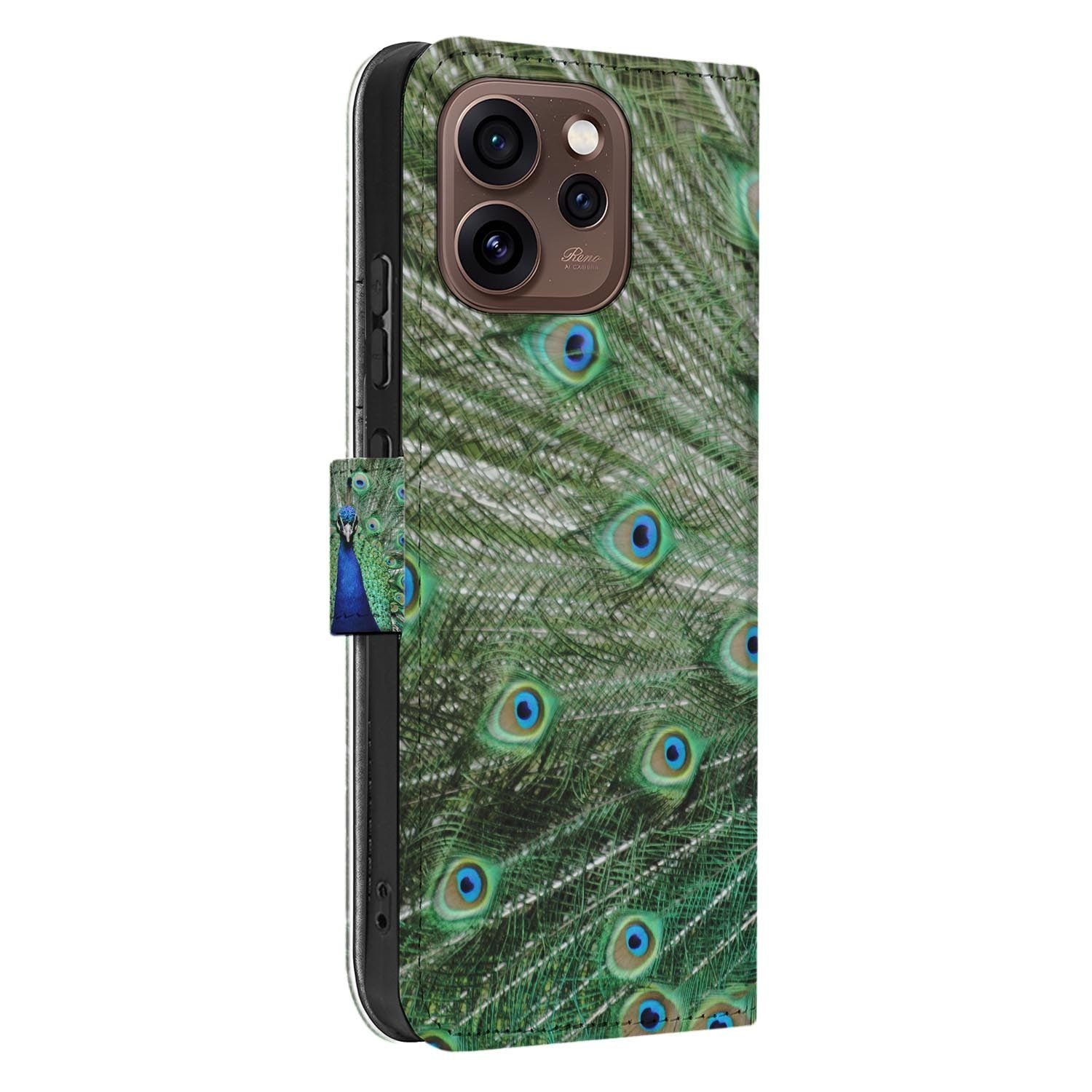 Portemonnee hoesje OPPO Reno15 Pro Pauw met Bloemen liggend met design in beeld