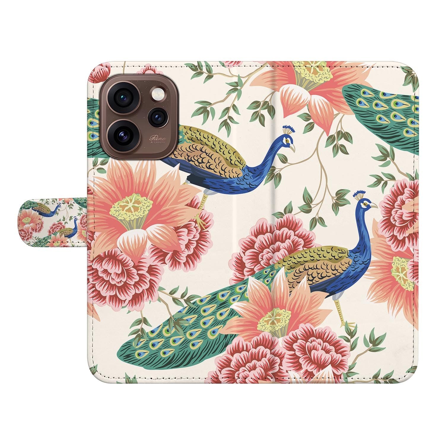Wallet hoesje OPPO Reno15 Pro Pink Peacock zijaanzicht met magneetsluiting