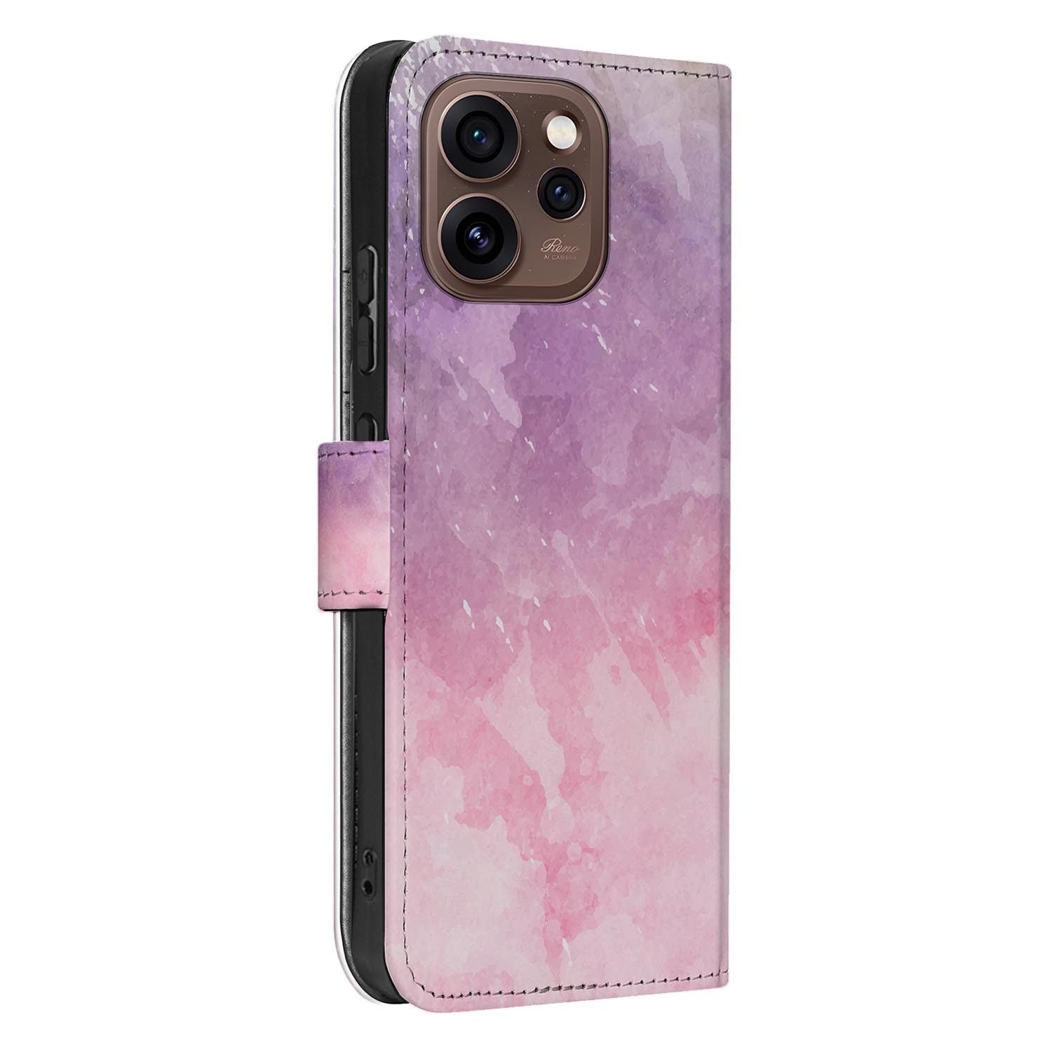 Wallet hoesje OPPO Reno15 Pro Pink Purple Paint opengeklapt met pasjesvakken zichtbaar