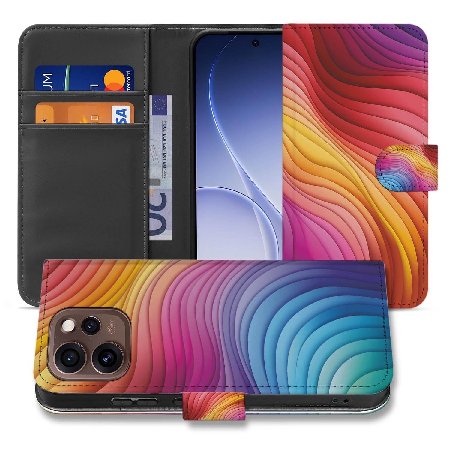 Book case hoesje OPPO Reno15 Pro Regenboog achterzijde met camera-uitsparing