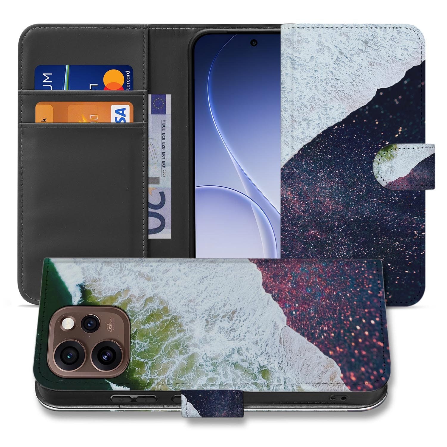 Portemonnee hoesje OPPO Reno15 Pro Sea in Space schuin aanzicht van de klep