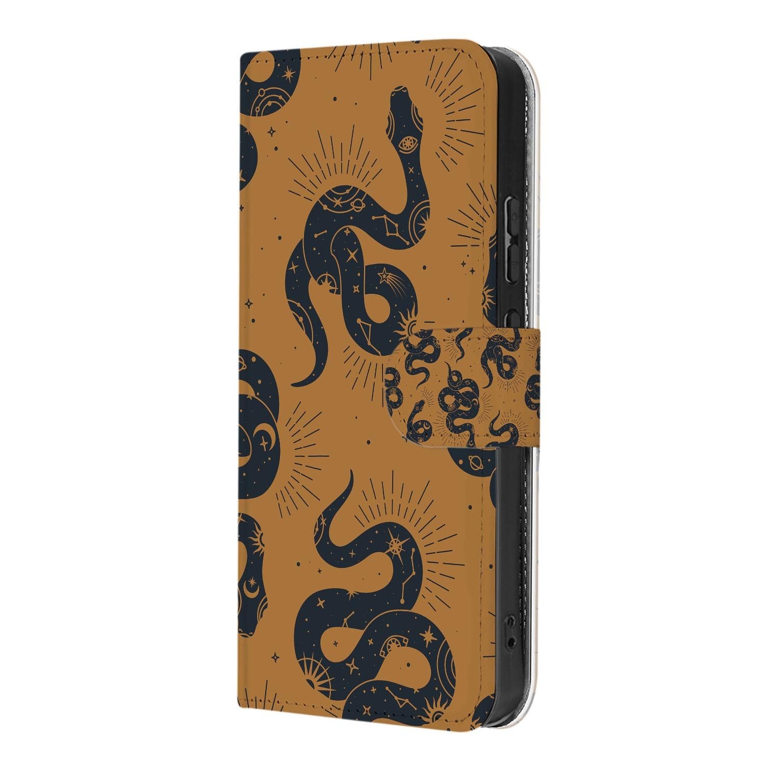 Wallet hoesje OPPO Reno15 Pro Snakes schuin aanzicht van de klep