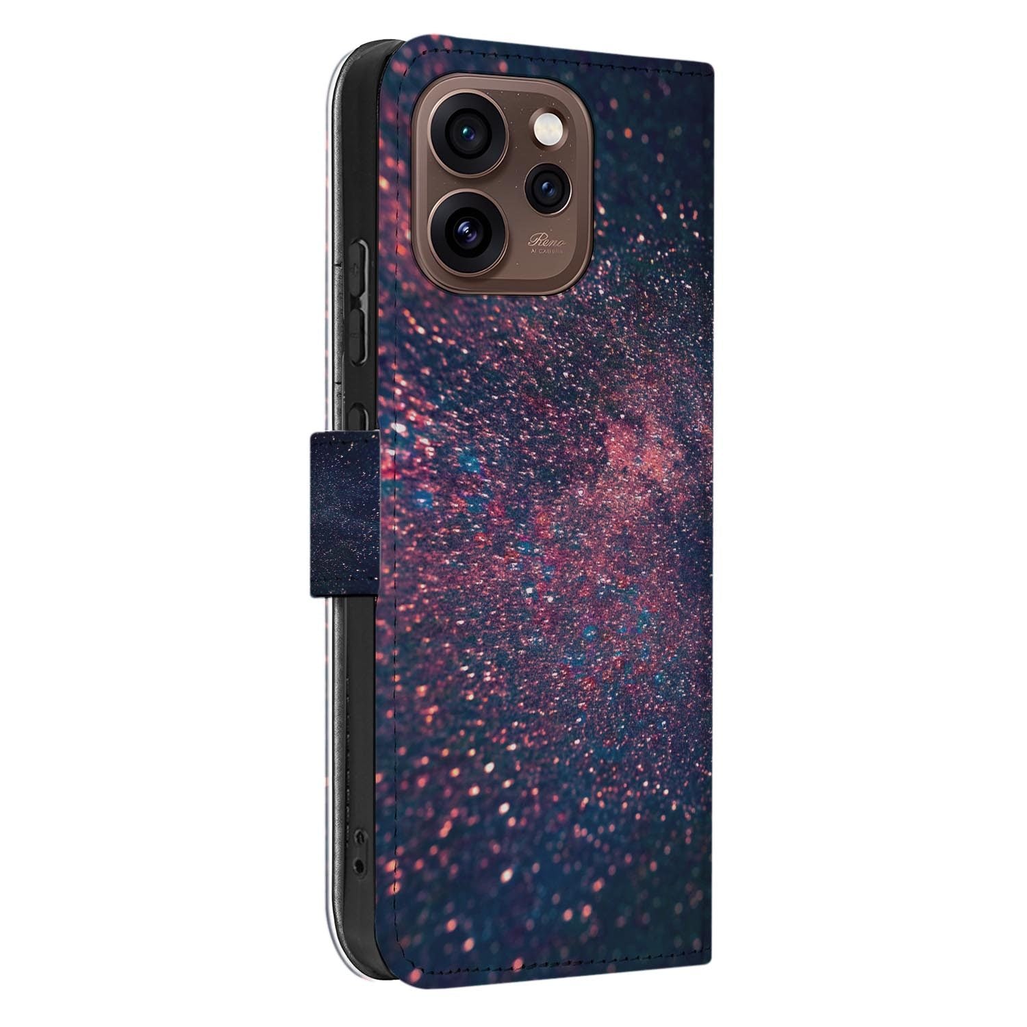 Wallet hoesje OPPO Reno15 Pro Stars schuin aanzicht van de klep