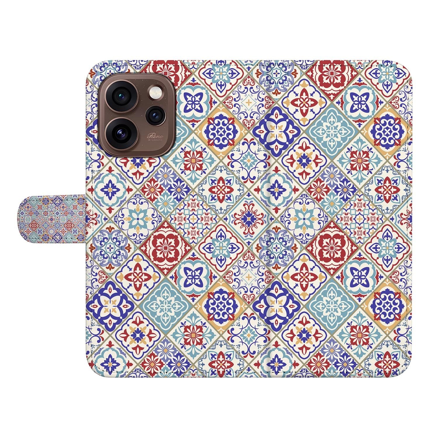 Bookcase hoesje OPPO Reno15 Pro Tiles Color schuin aanzicht van de klep
