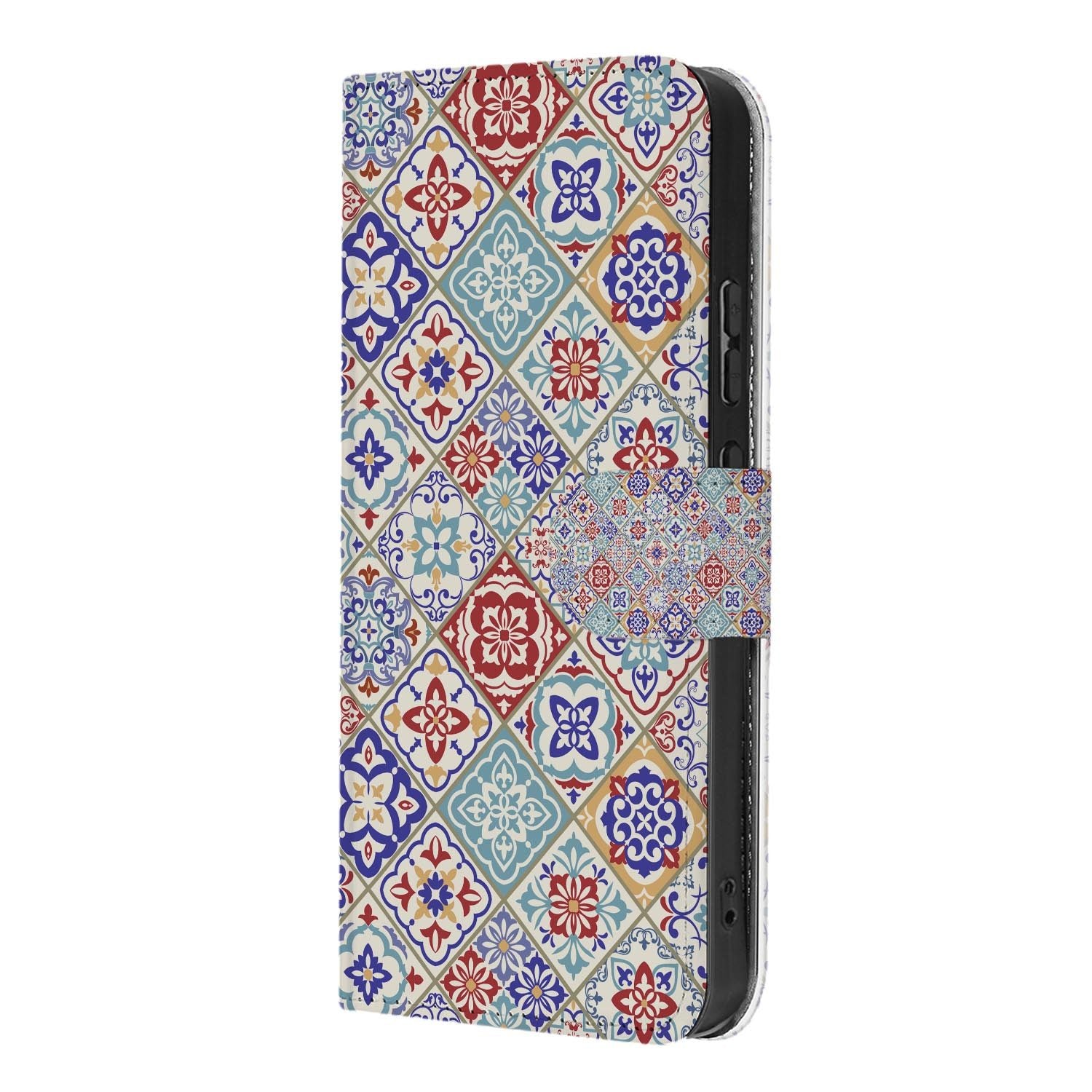 Bookcase hoesje OPPO Reno15 Pro Tiles Color opengeklapt met pasjesvakken zichtbaar