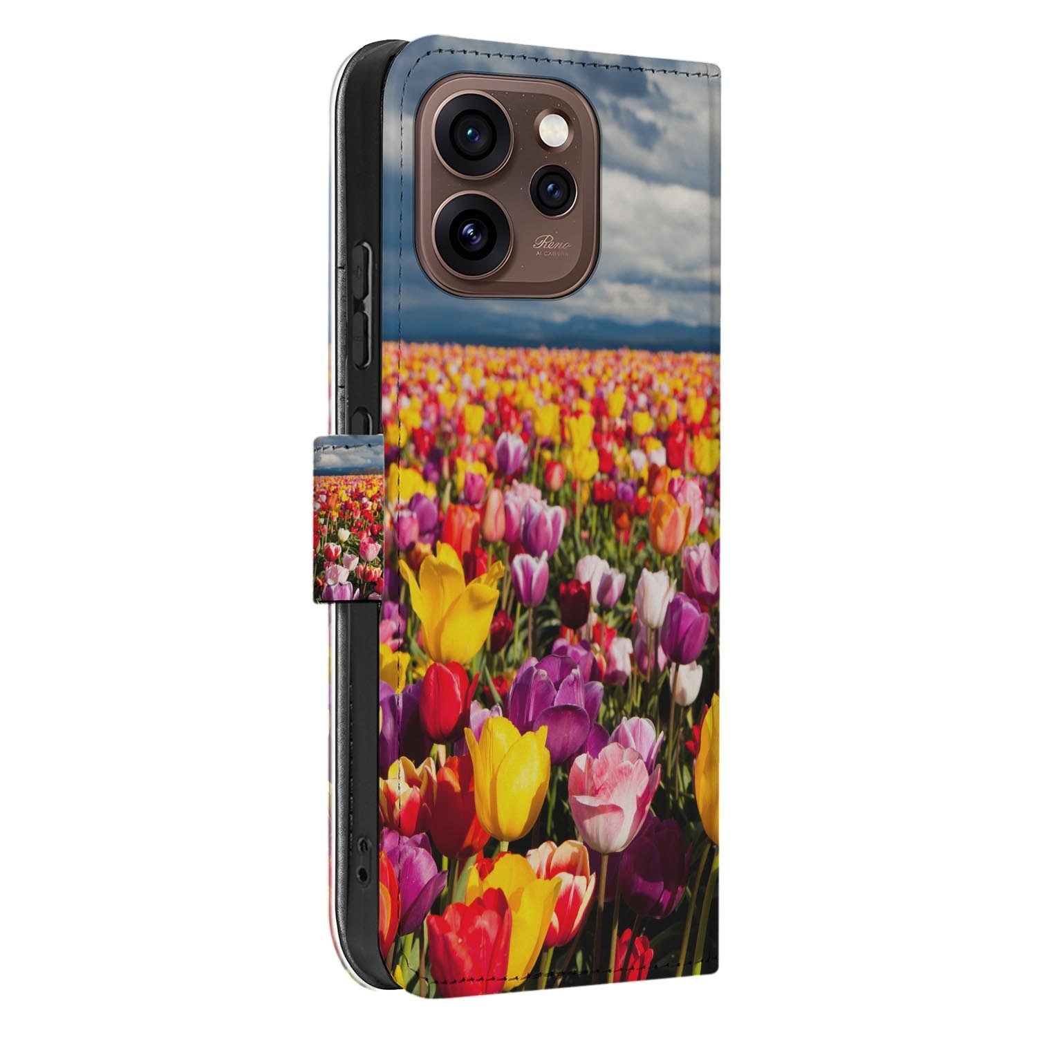 Book case hoesje OPPO Reno15 Pro Tulpen zijaanzicht met magneetsluiting