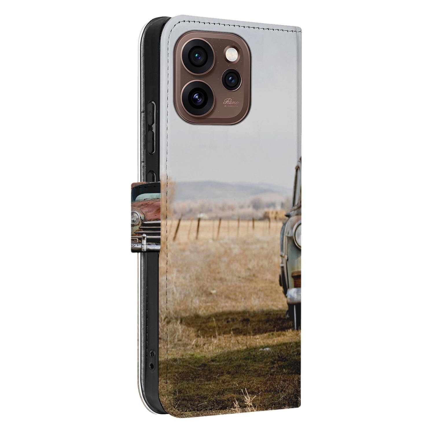 Portemonnee hoesje OPPO Reno15 Pro Vintage Auto zijaanzicht met magneetsluiting
