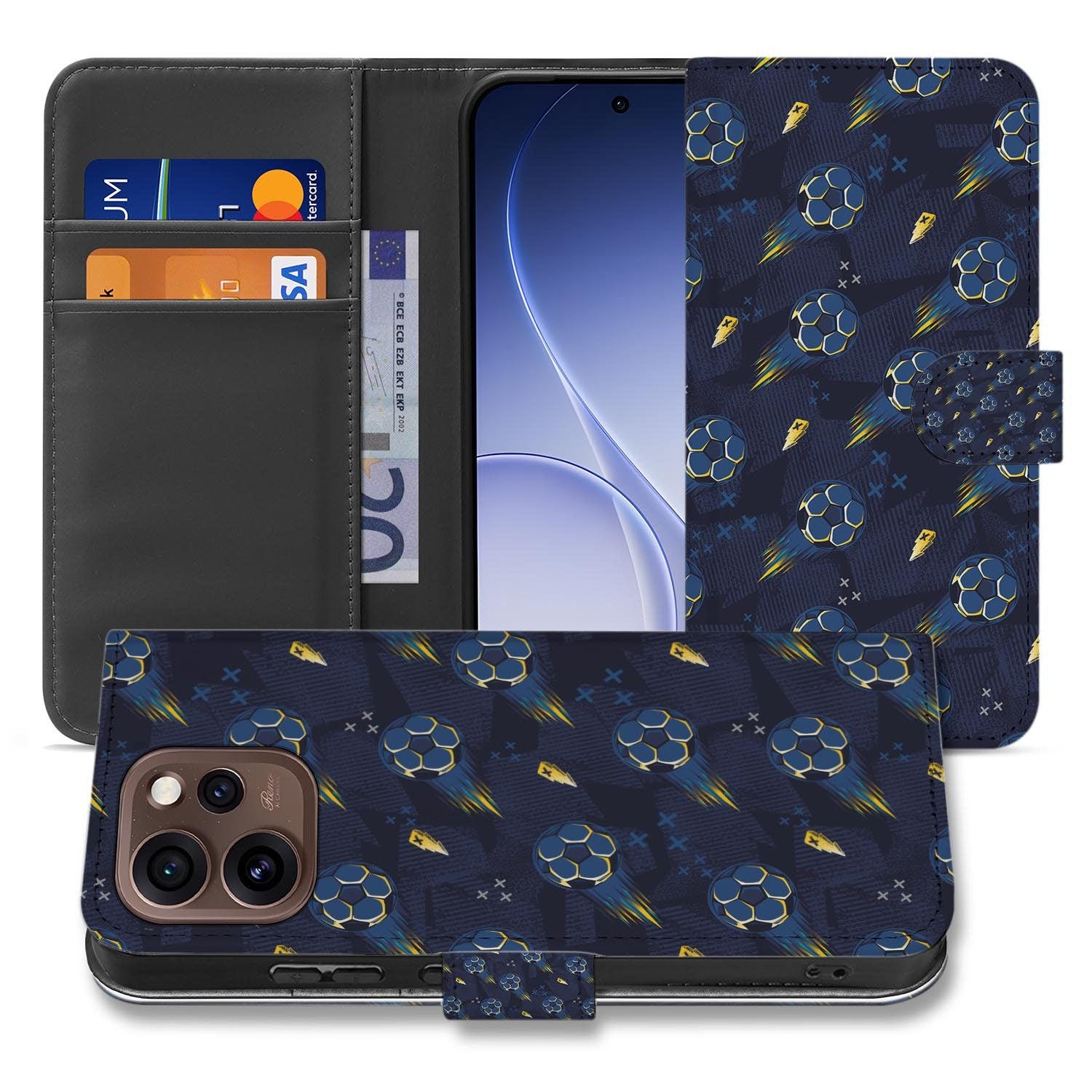 Hoesje met pasjeshouder OPPO Reno15 Pro Voetbal schuin aanzicht van de klep