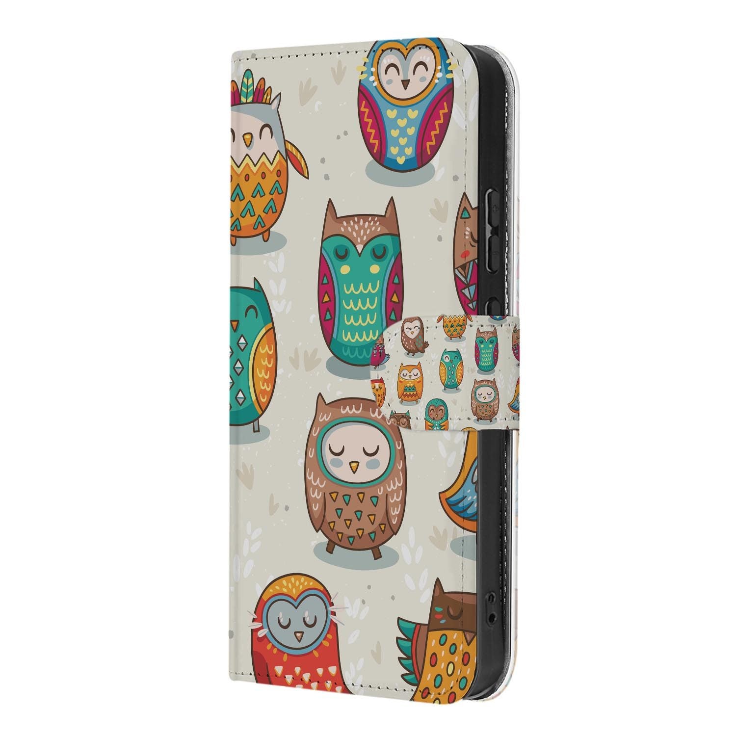 Bookcase hoesje OPPO Reno15 Pro Vrolijke Uilen met gesloten klep, vooraanzicht
