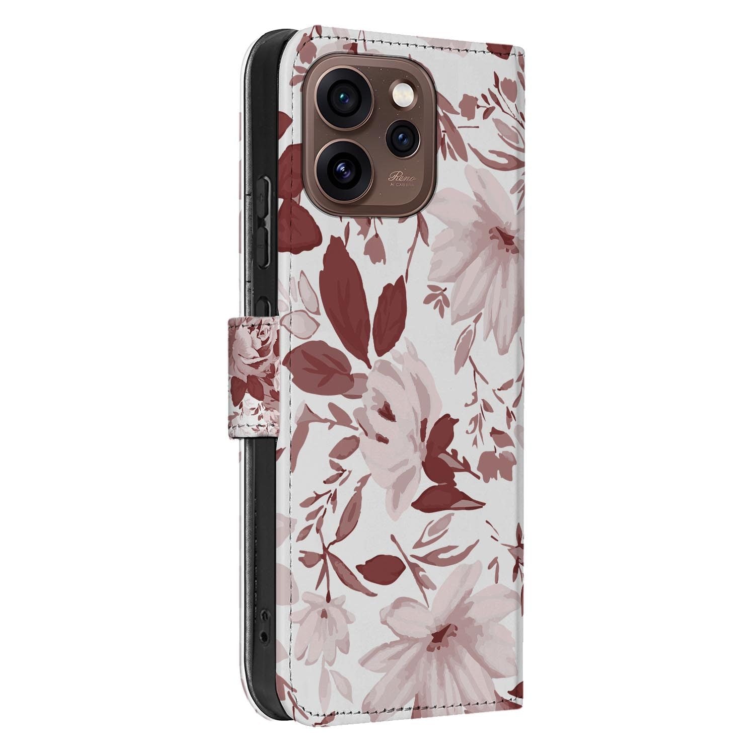 Book case hoesje OPPO Reno15 Pro Watercolor Flowers schuin aanzicht van de klep
