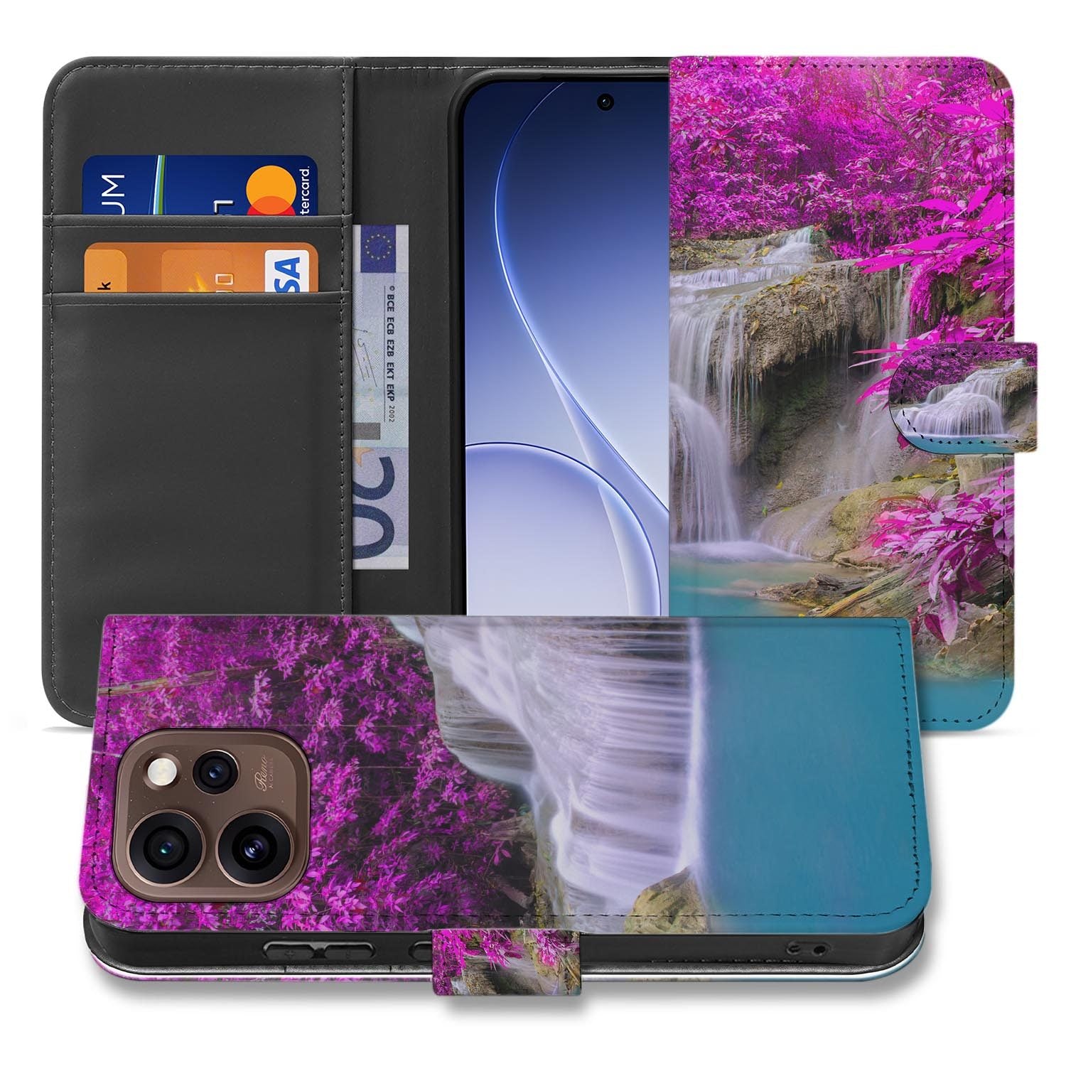 Wallet hoesje OPPO Reno15 Pro Waterval schuin aanzicht van de klep