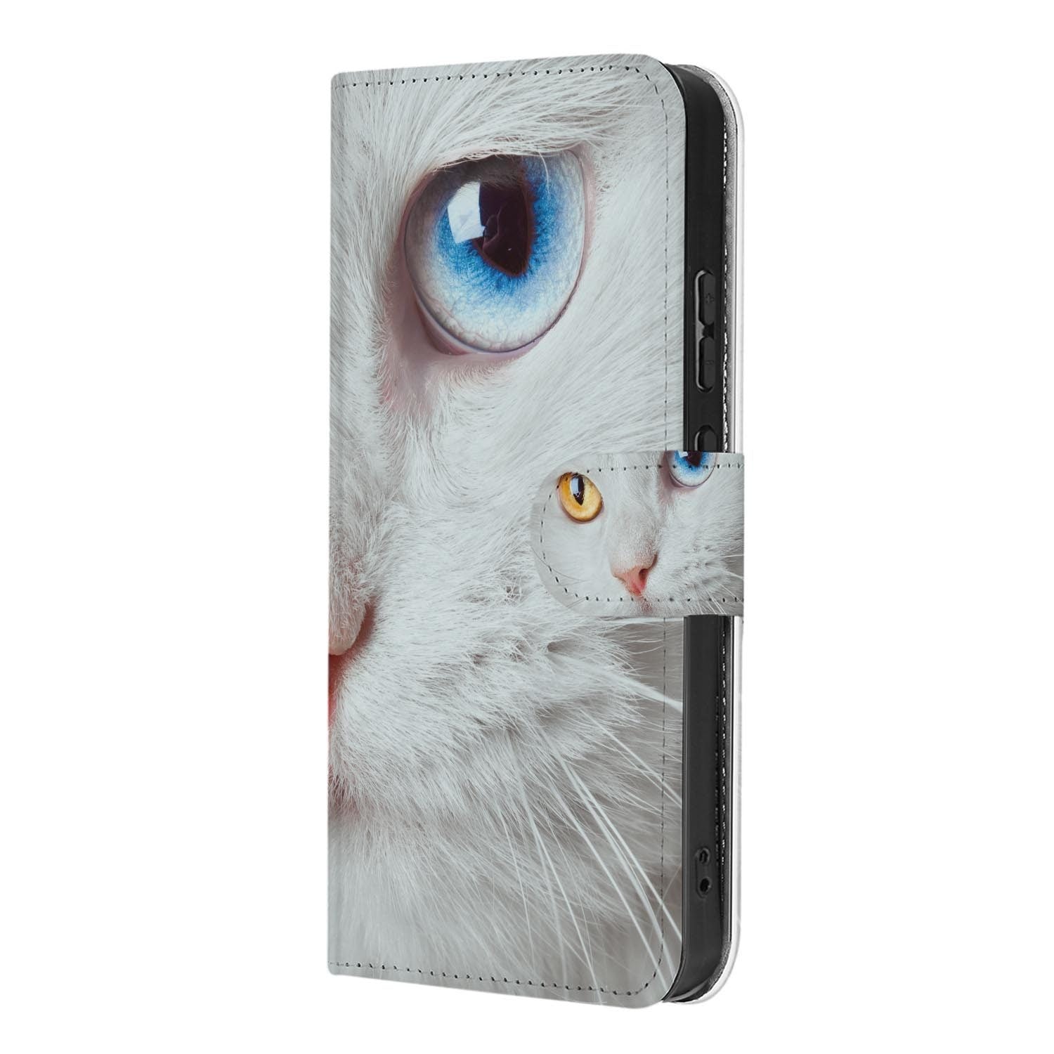 OPPO Reno15 Pro Hoesje met Pasjeshouder Witte Kat met gedetailleerde witte kat en heldere ogen