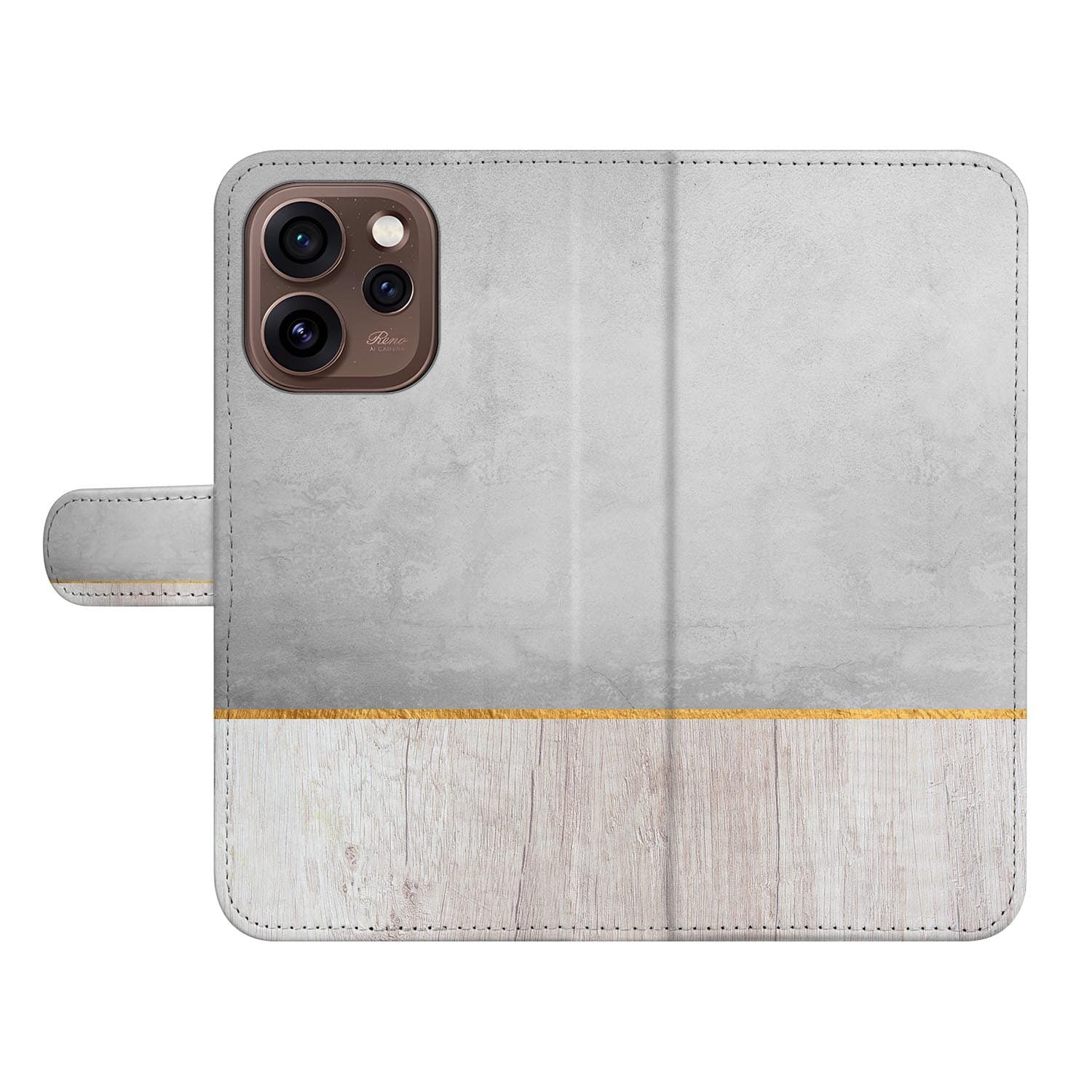 Bookcase hoesje OPPO Reno15 Pro Wood Concrete achterzijde met camera-uitsparing