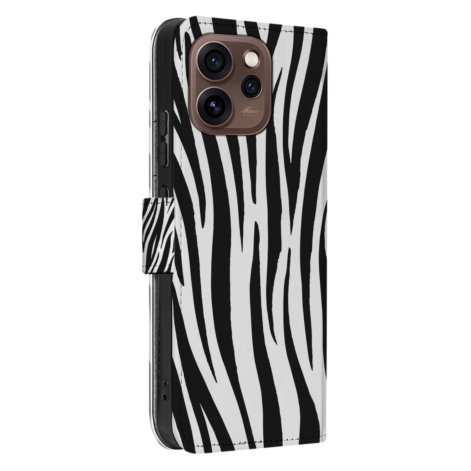 Wallet hoesje OPPO Reno15 Pro Zebra met gesloten klep, vooraanzicht