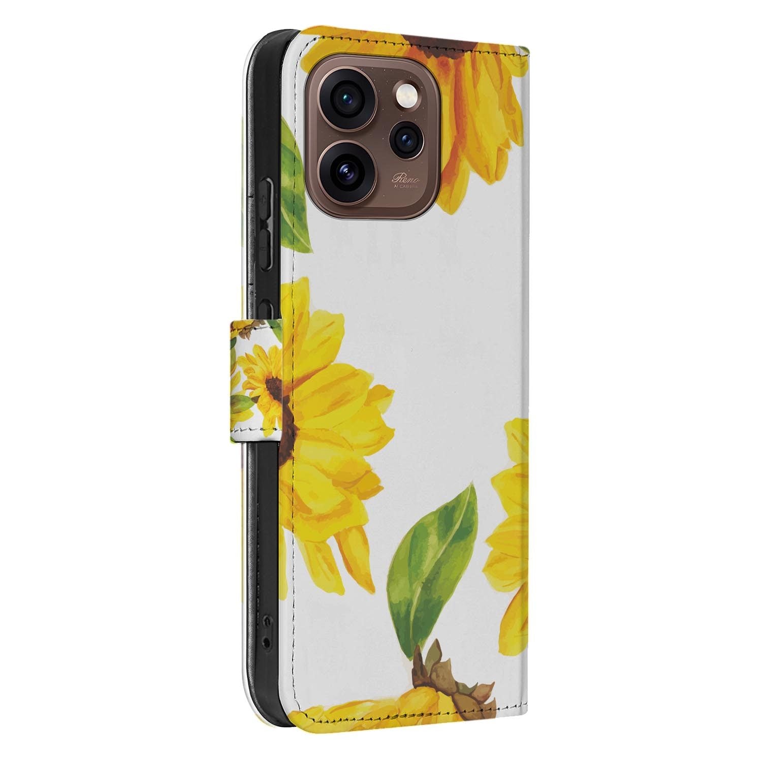 OPPO Reno15 Pro Portemonnee Hoesje Zonnebloemen met grote gele zonnebloemen en magneetsluiting.
