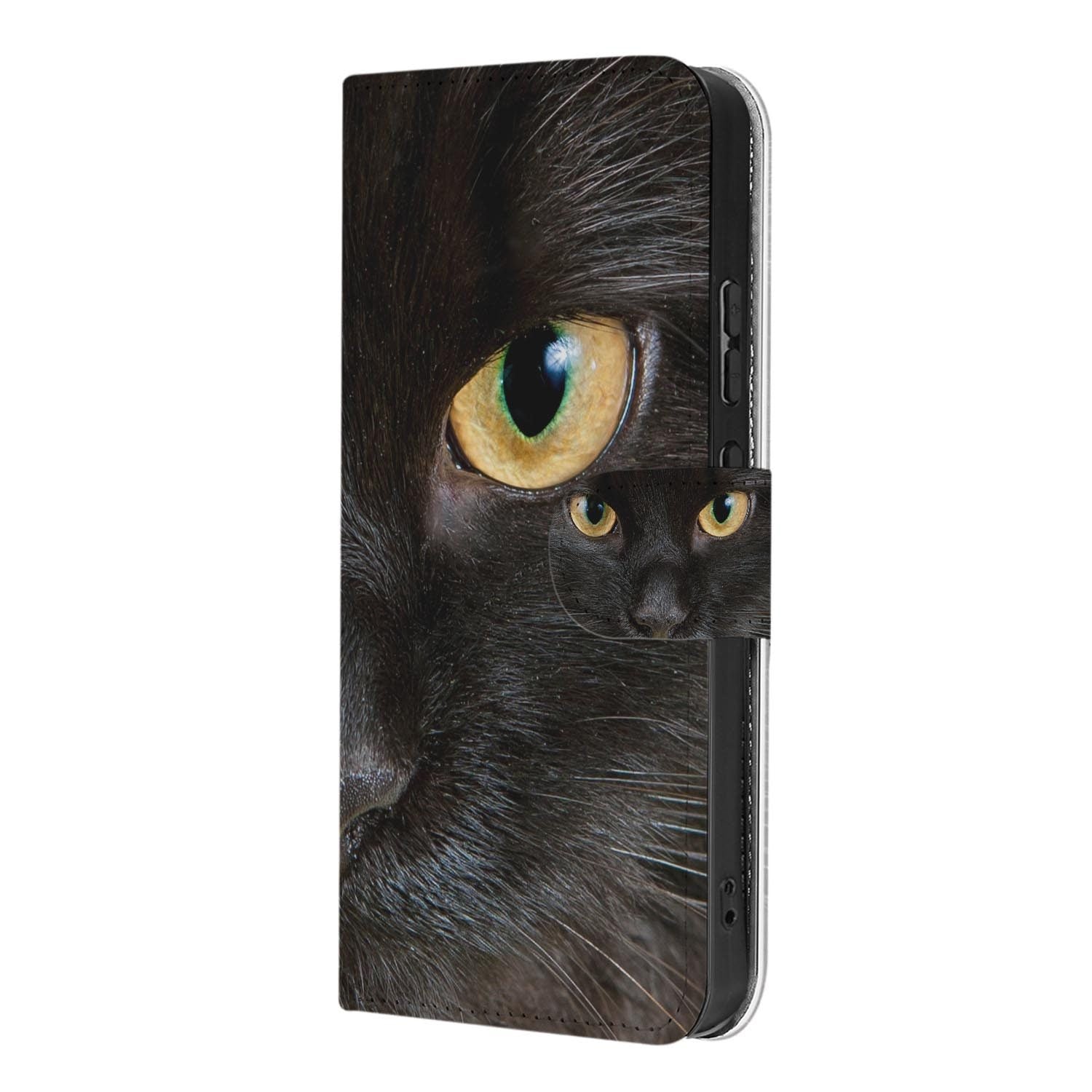 Portemonnee Hoesje OPPO Reno15 Pro Zwarte Kat met doordringende ogen en elegante uitstraling.