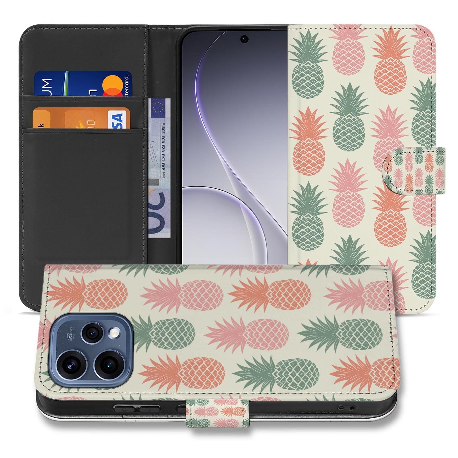 OPPO Reno15 bookcase hoesje Ananas – binnenzijde met TPU-houder