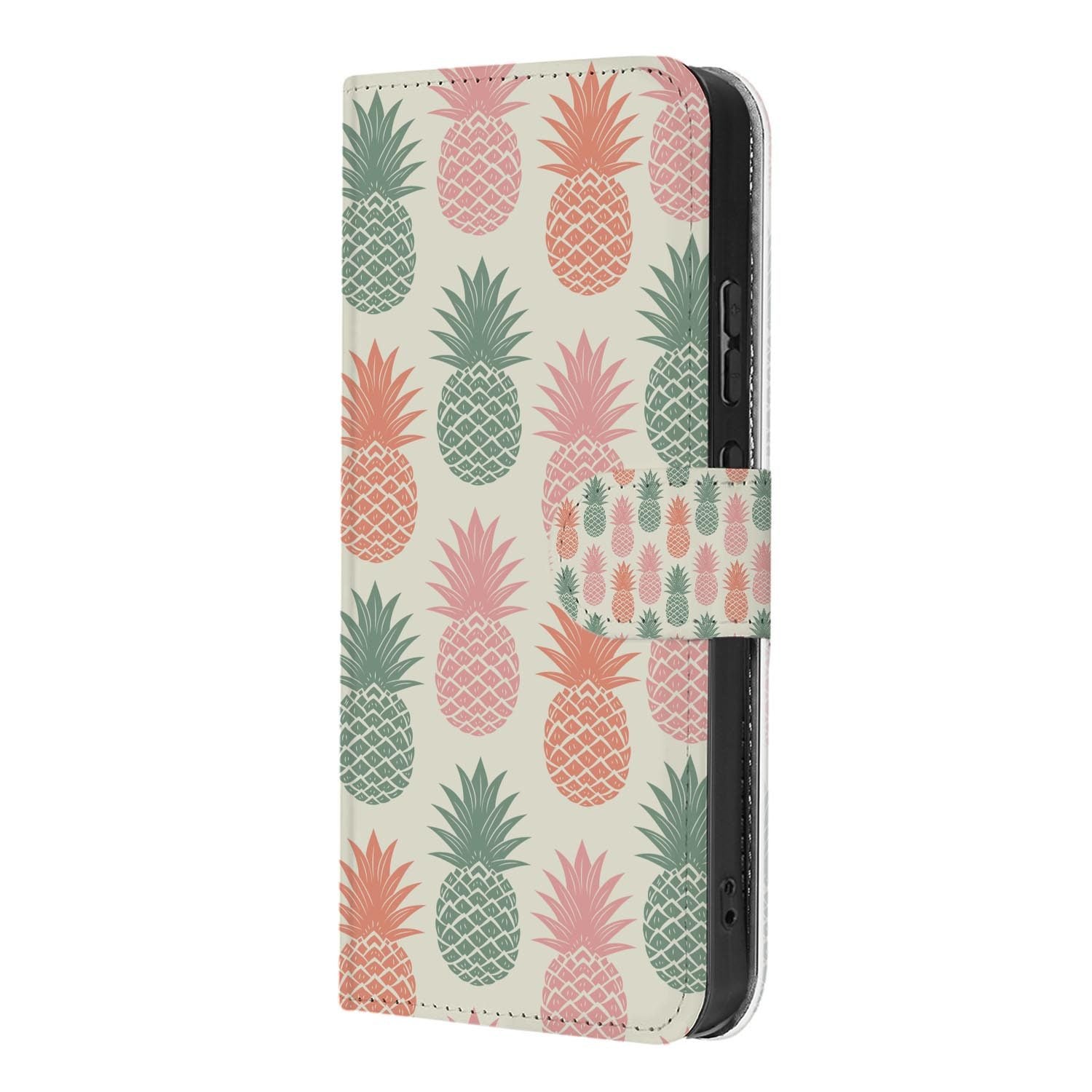 OPPO Reno15 bookcase hoesje Ananas – opengeslagen met de pasjesvakken