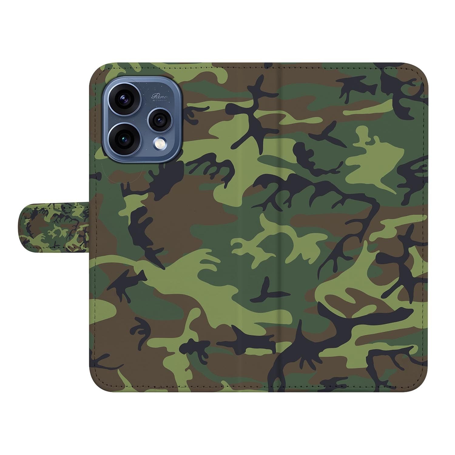 OPPO Reno15 book case hoesje Camouflage Donker – zijkant met magneetsluiting