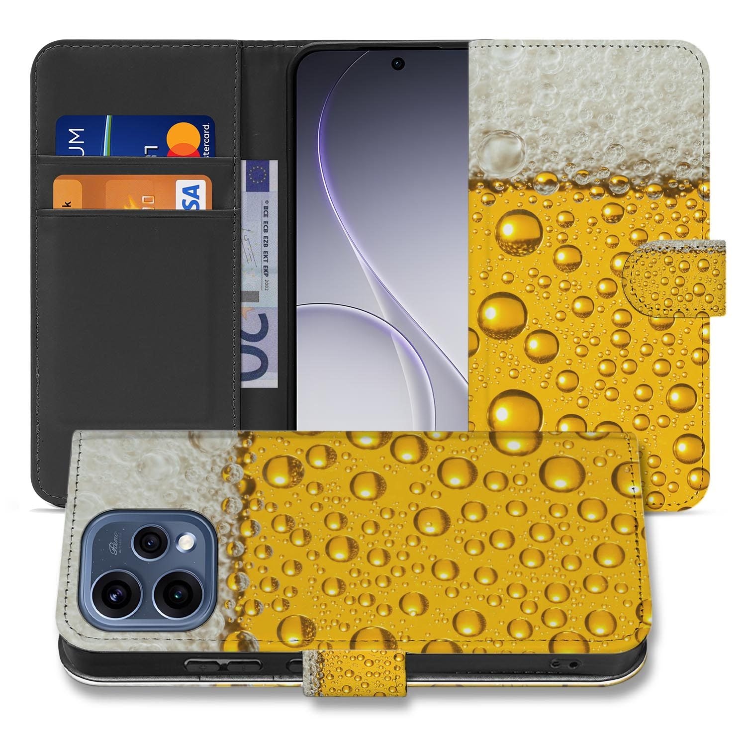 OPPO Reno15 boekhoesje Bier – bovenaanzicht van de klep