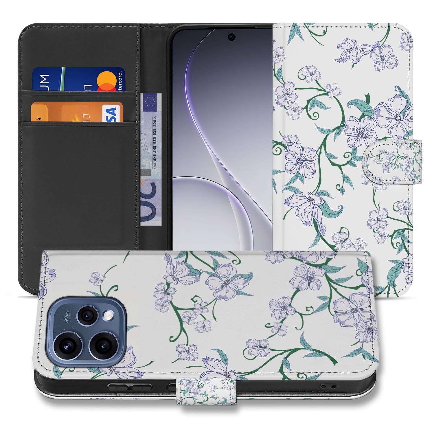 OPPO Reno15 boekhoesje Blossom White – bovenaanzicht van de klep