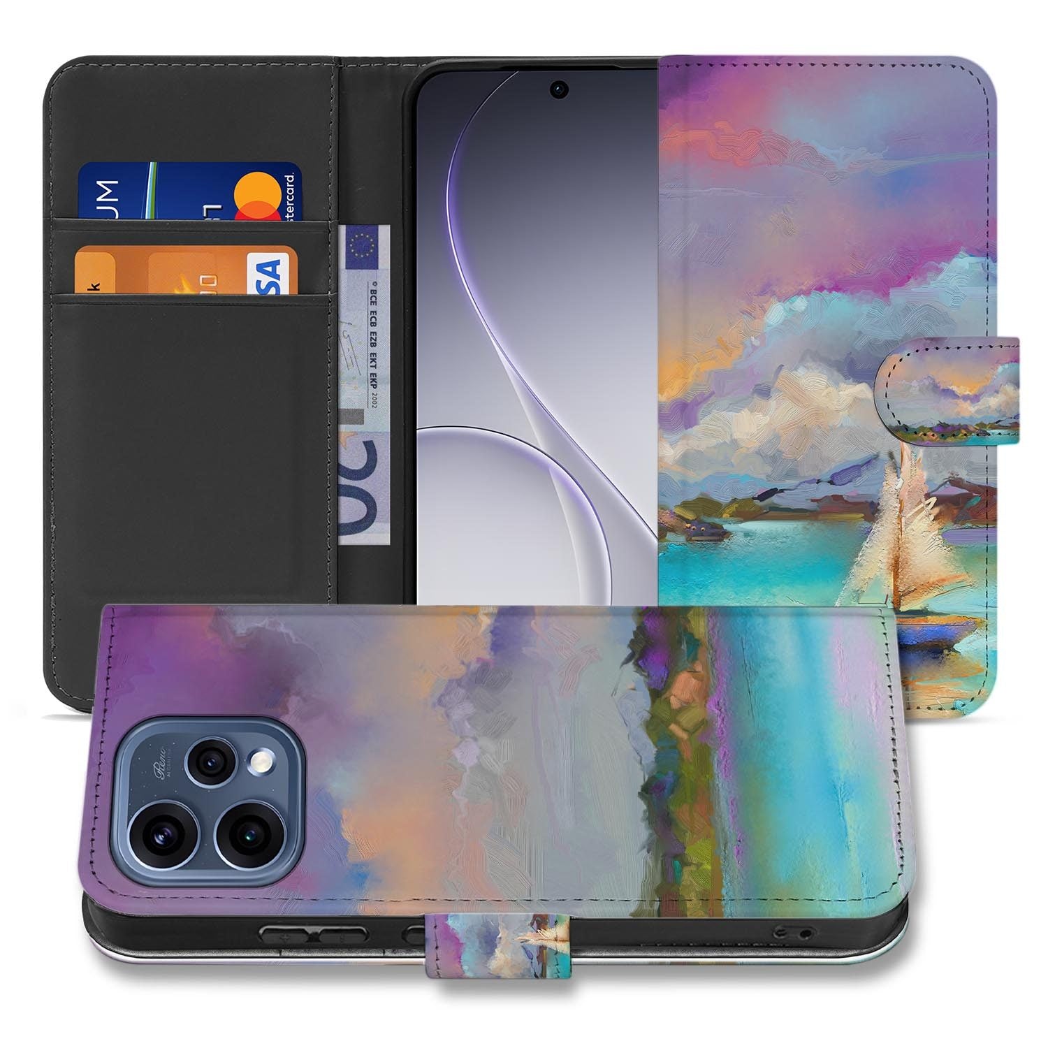 OPPO Reno15 wallet hoesje Boot – close-up van het kunstleer
